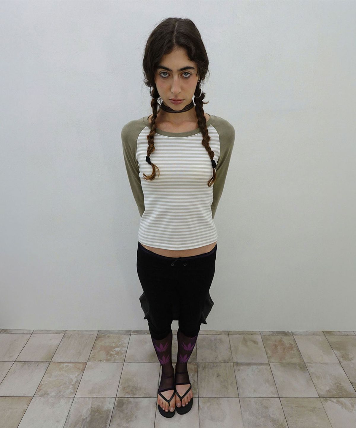 스컬프터(SCULPTOR) Striped Raglan Tee Khaki
