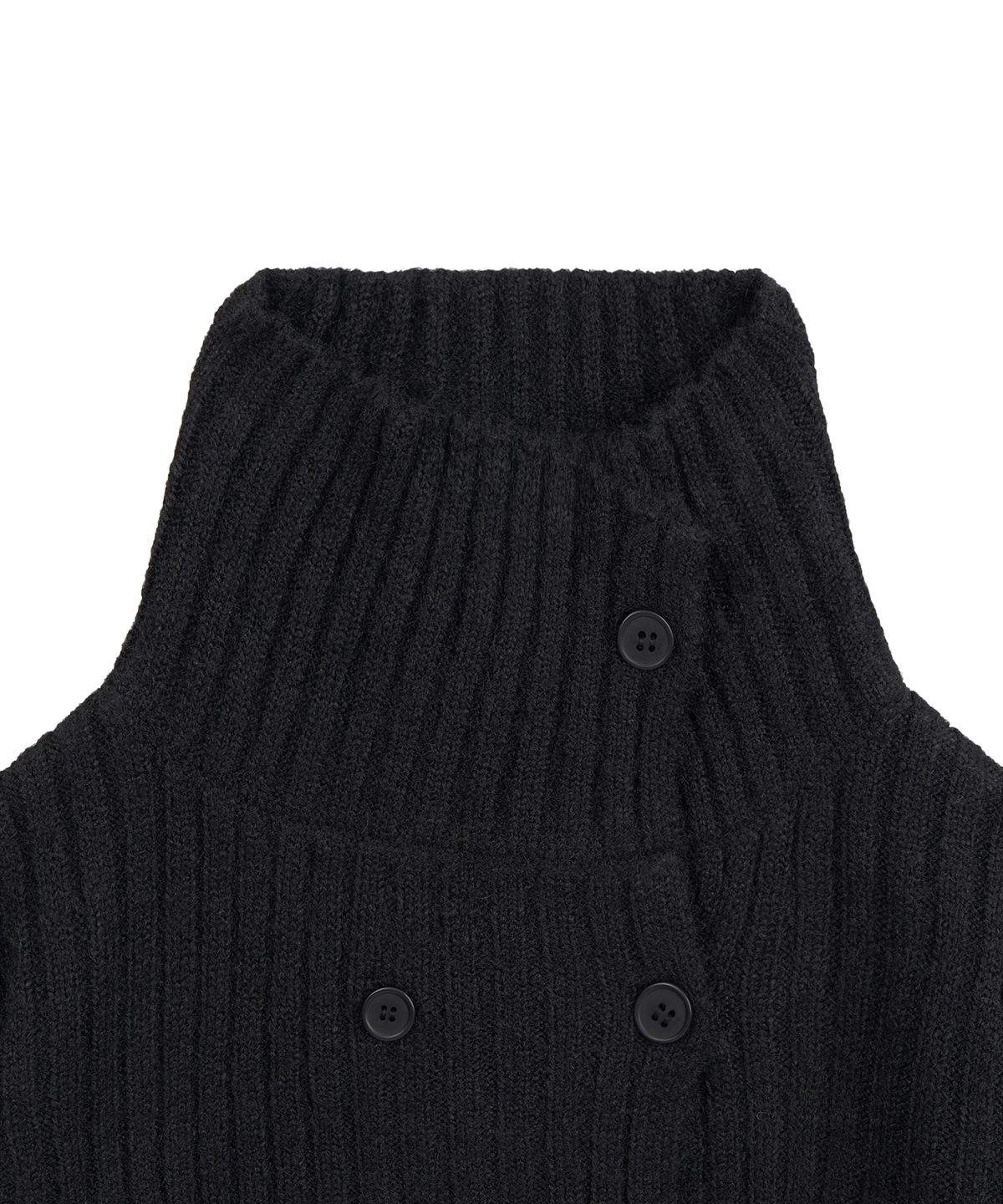 페플리(PEPLEE) Double Button High Neck Cardigan (Black)
