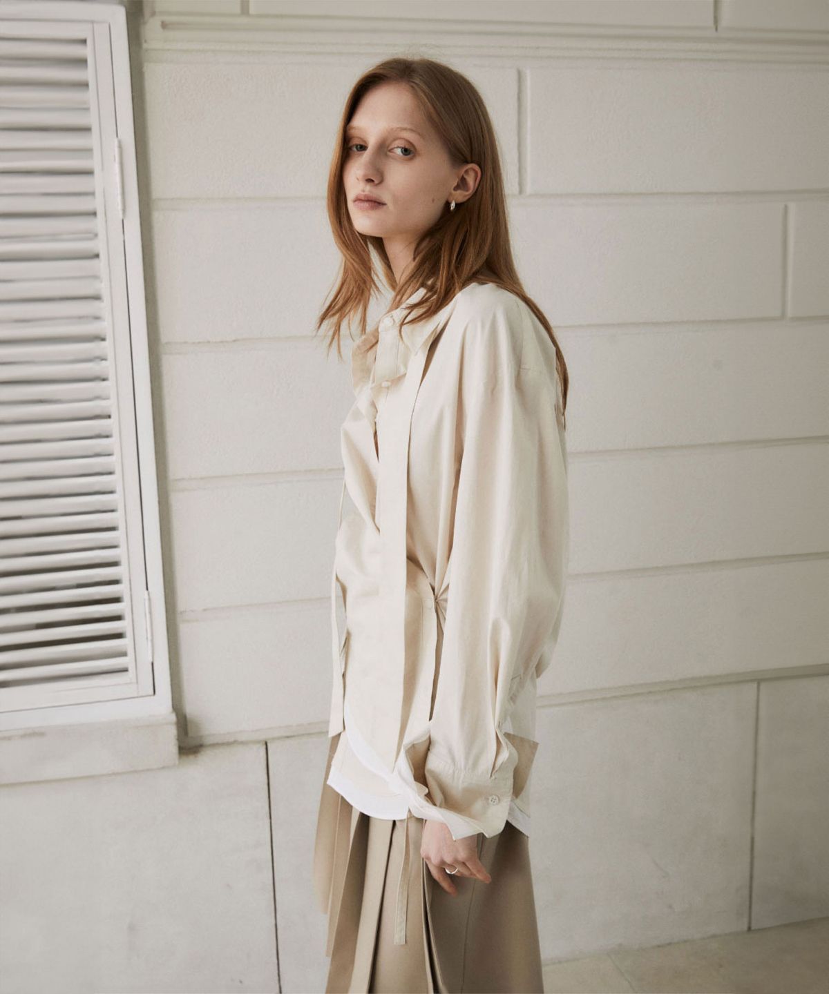 뮤제(MUSEE) MARIA Double Layered Cuffs Shirts_Beige