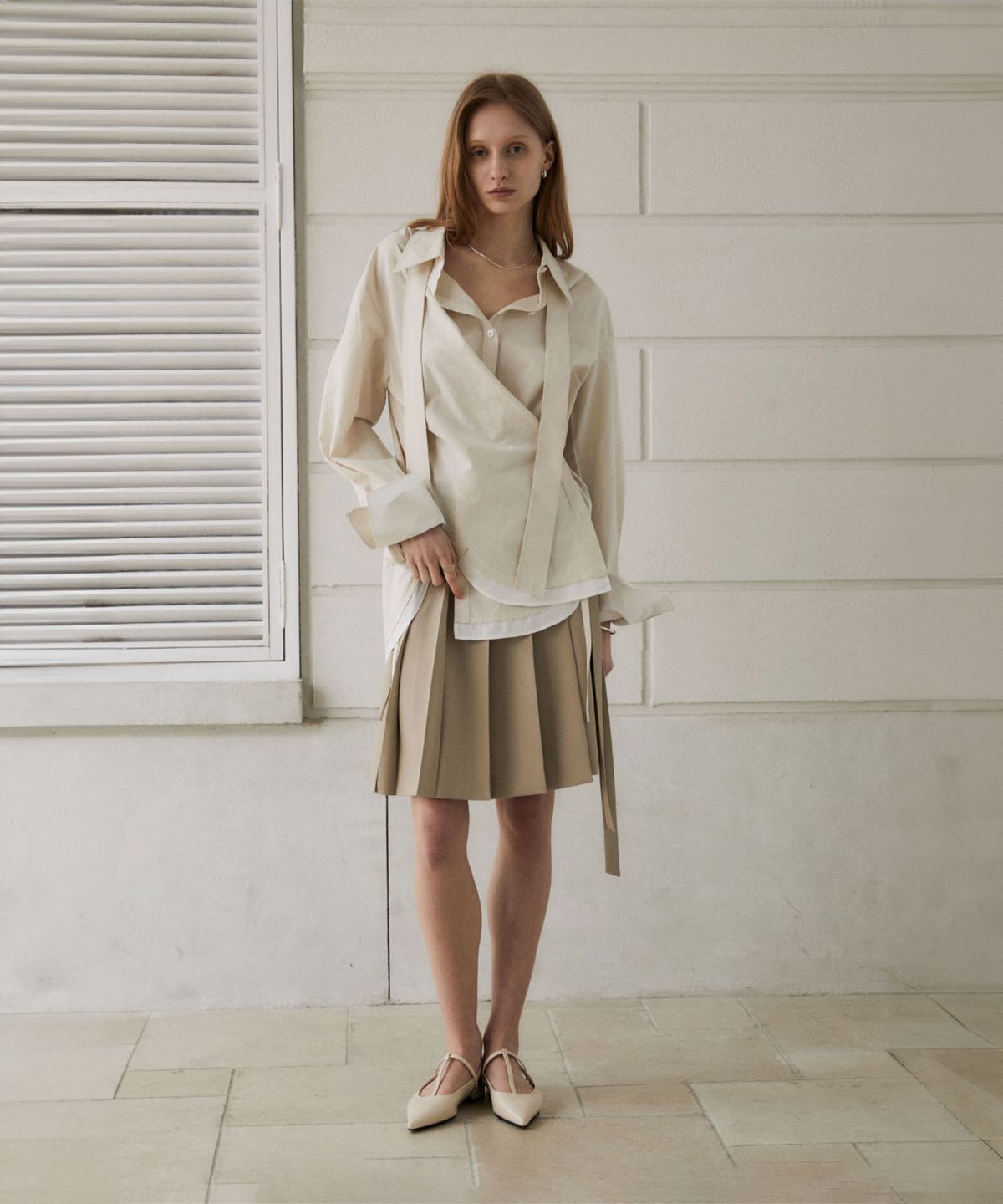 뮤제(MUSEE) MARIA Double Layered Cuffs Shirts_Beige