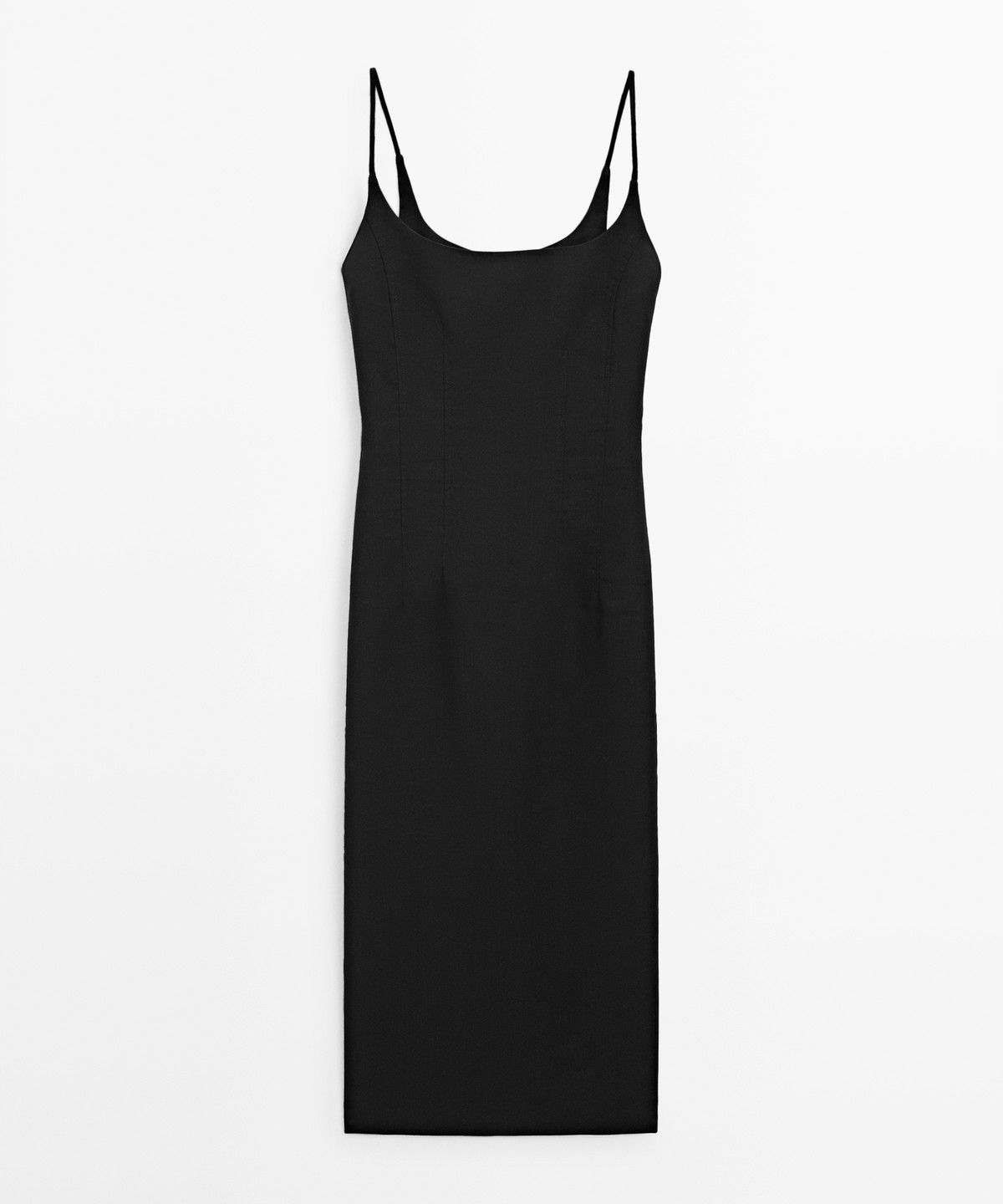 마시모두띠(MASSIMO DUTTI) 린넨 혼방 스트랩 미디 원피스