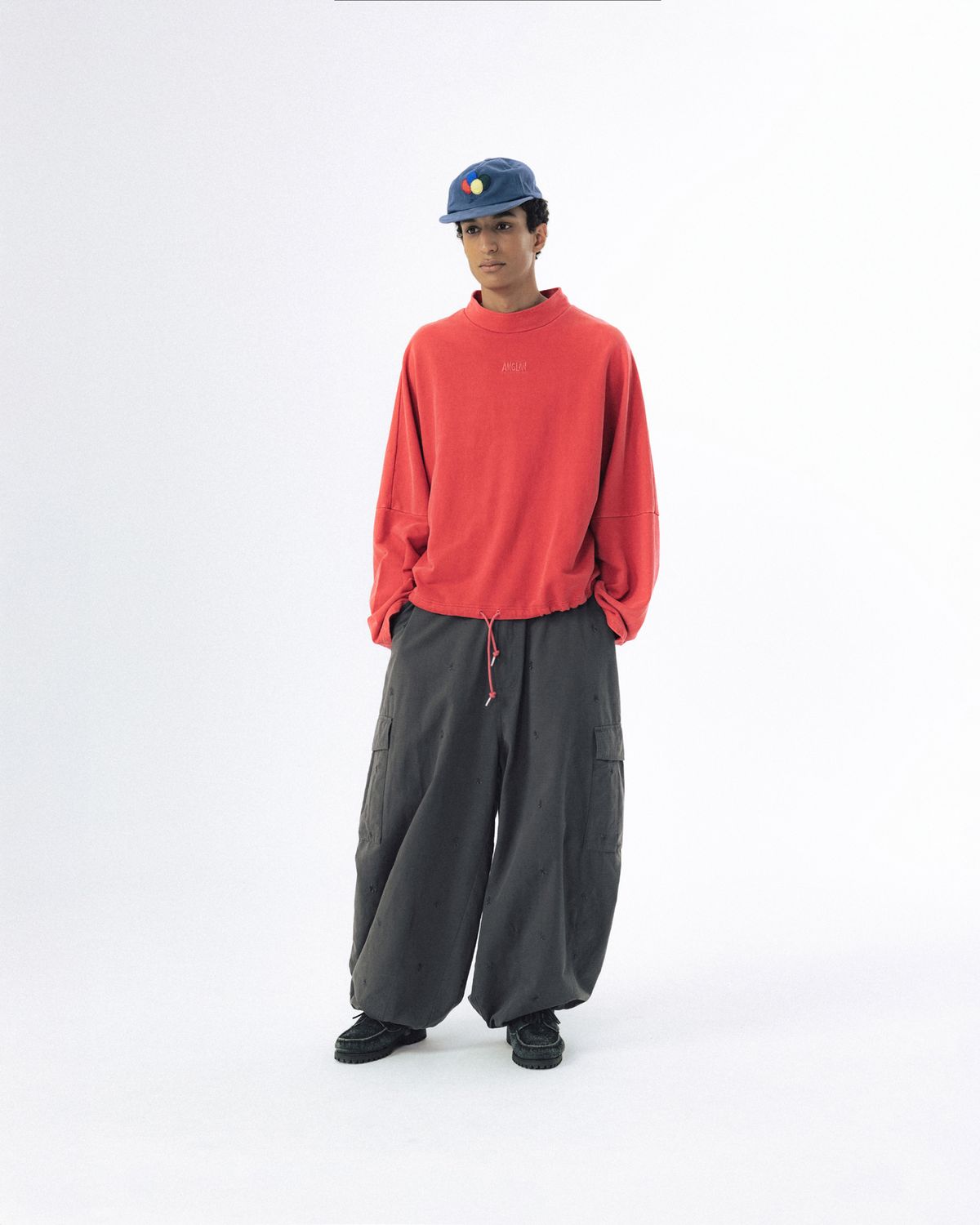 앵글런(ANGLAN) Pigment High-Neck Sweat Shirt - Washed Red