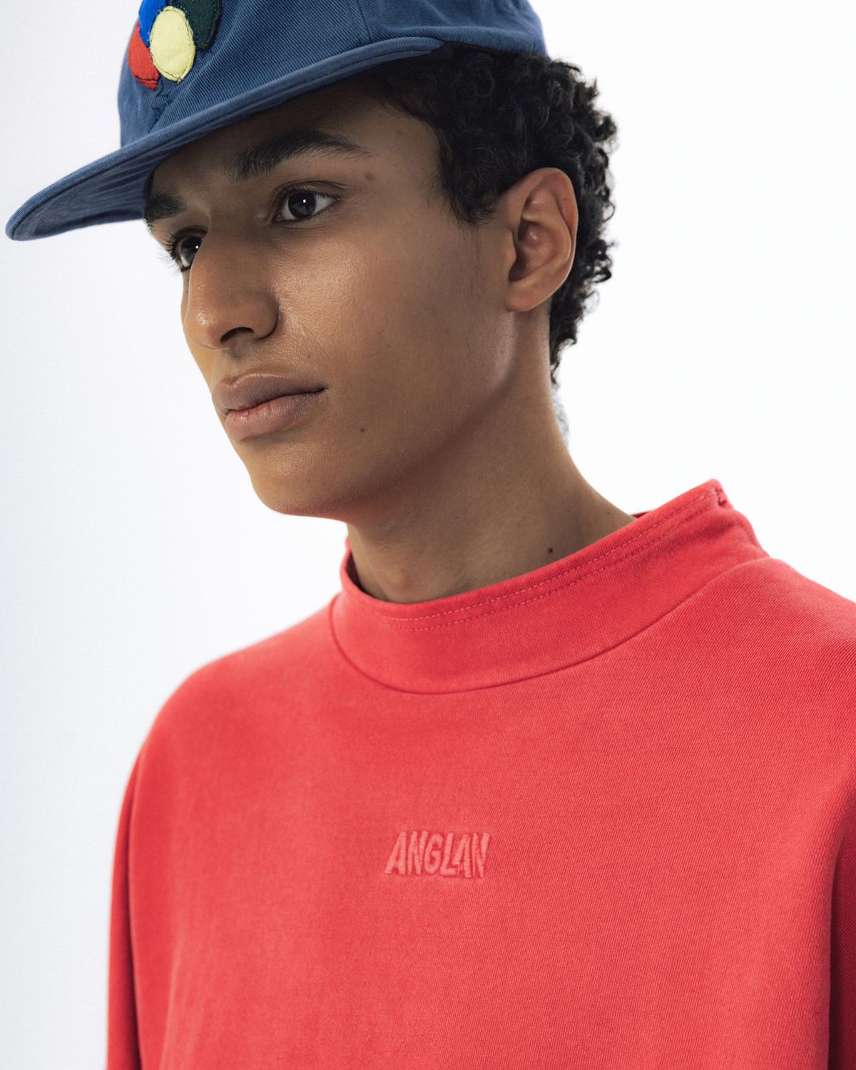 앵글런(ANGLAN) Pigment High-Neck Sweat Shirt - Washed Red