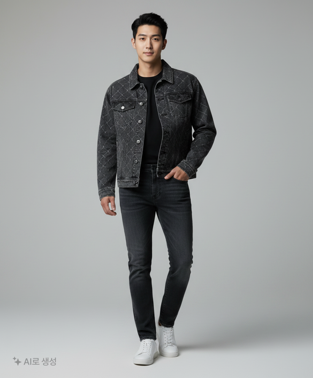 애드오프(ADDOFF) CANBERRA MESH PRINTED DENIM JACKET BLACK M