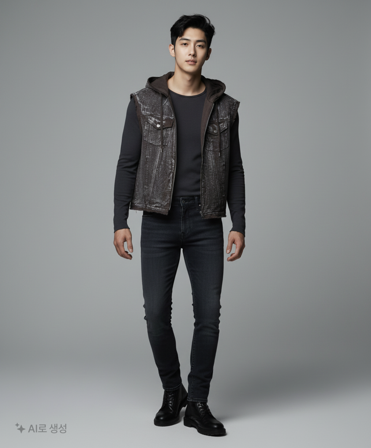 본바트(VONVAT) Dirty Linen Hood Vest (Black) 3