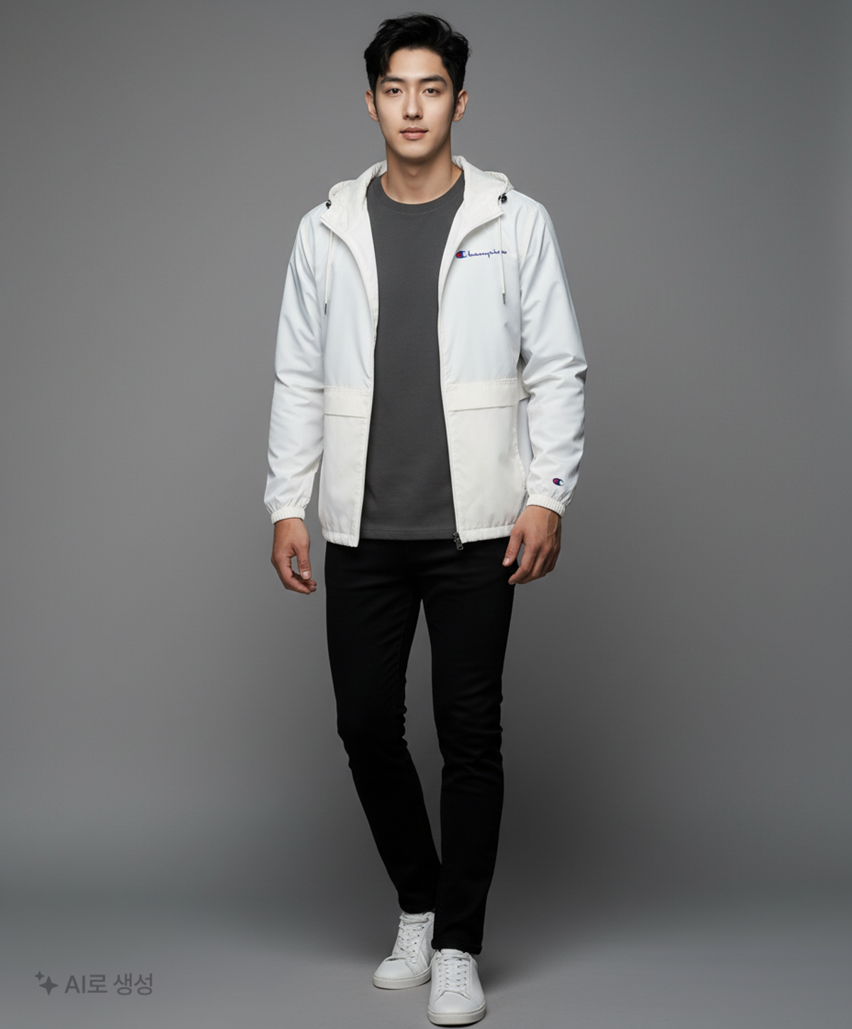 챔피온(CHAMPION) 로고 풀집업 바람막이 White M
