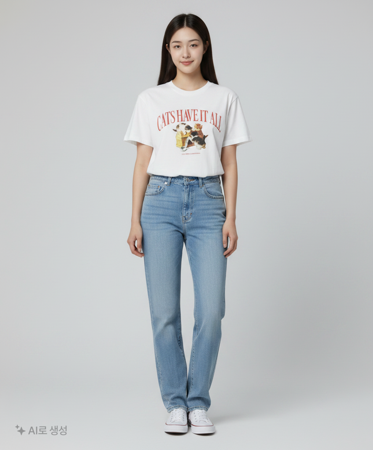 벌스원(VERSE ONE) CATS LOGO T-SHIRTS #2 WHITE/RED(FOR WOMEN) FREE