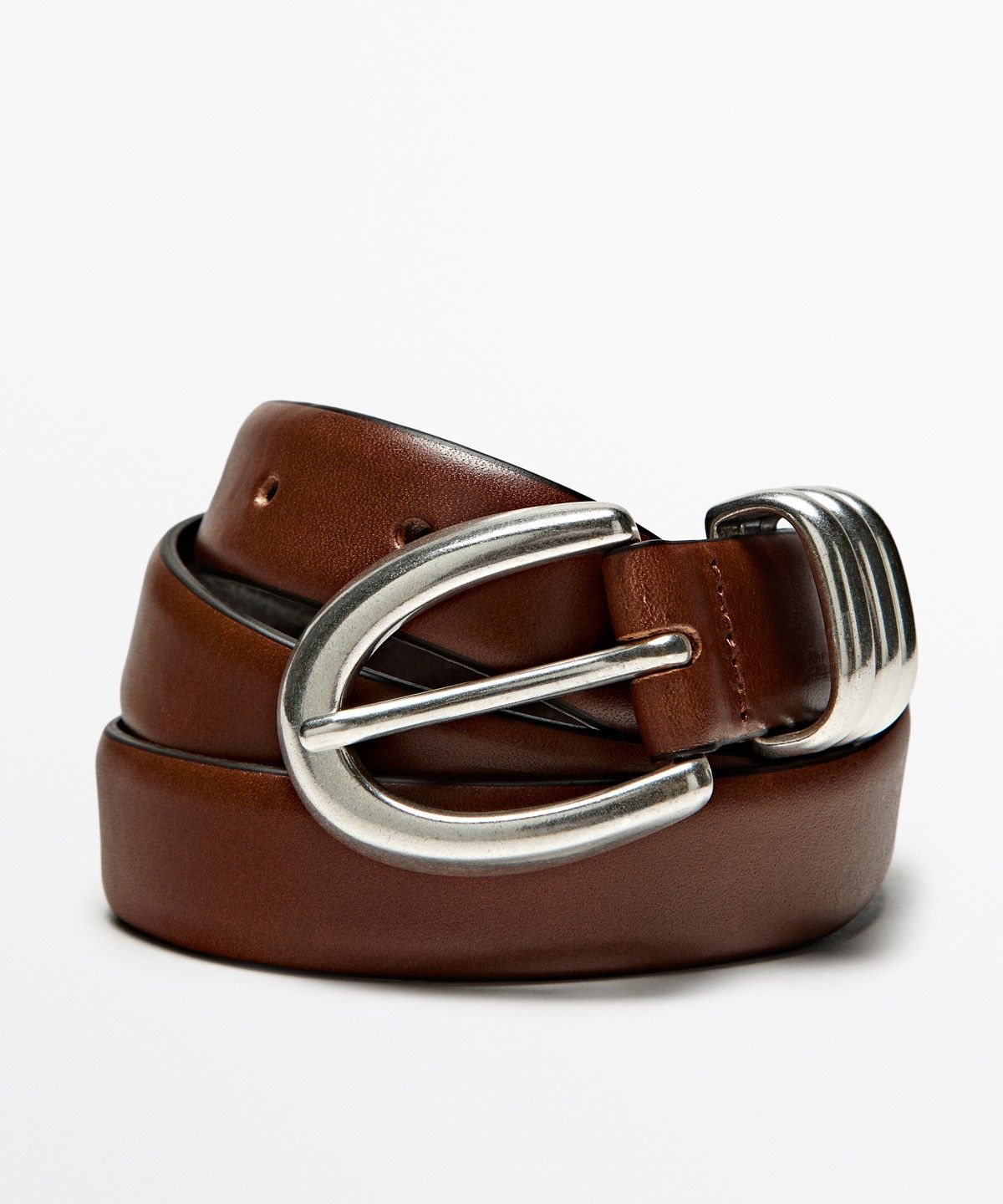 마시모두띠(MASSIMO DUTTI) 메탈릭 디테일 나파 가죽 벨트