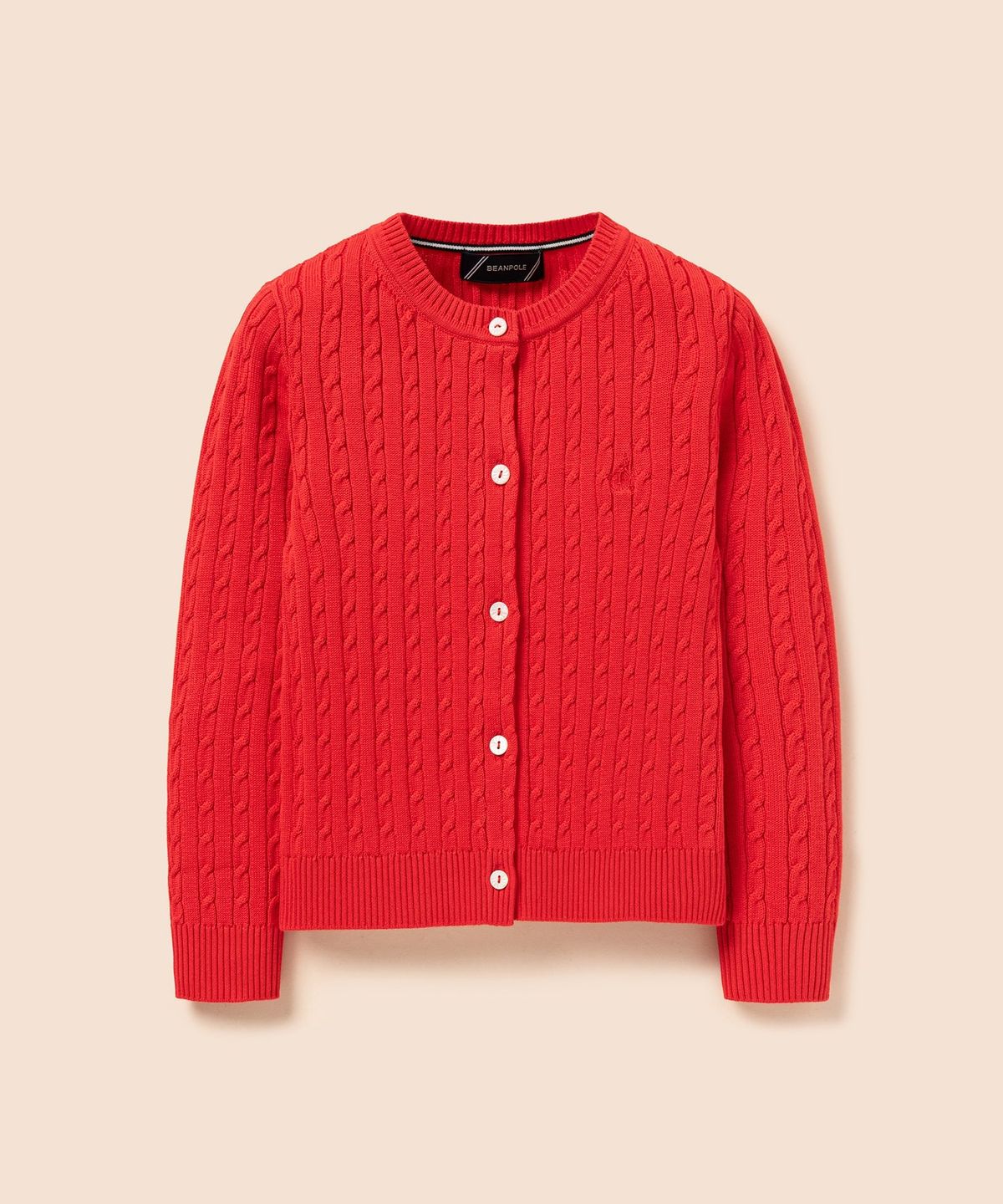 빈폴 키즈(BEANPOLE KIDS) [Essential] 여아 수피마 슬림 면 케이블 카디건  레드 (BI685AGE16)