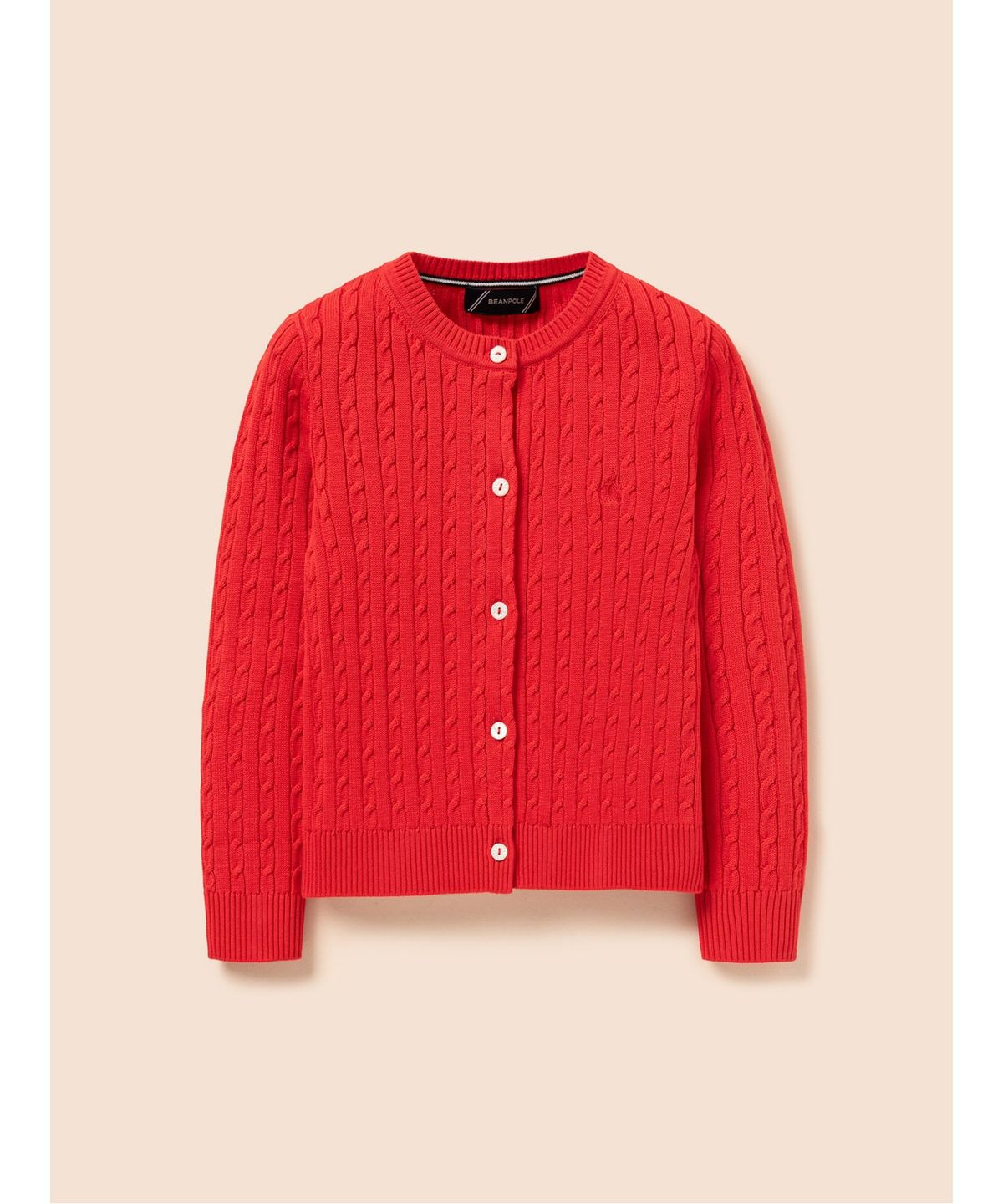 빈폴 키즈(BEANPOLE KIDS) [Essential] 여아 수피마 슬림 면 케이블 카디건  레드 (BI685AGE16)
