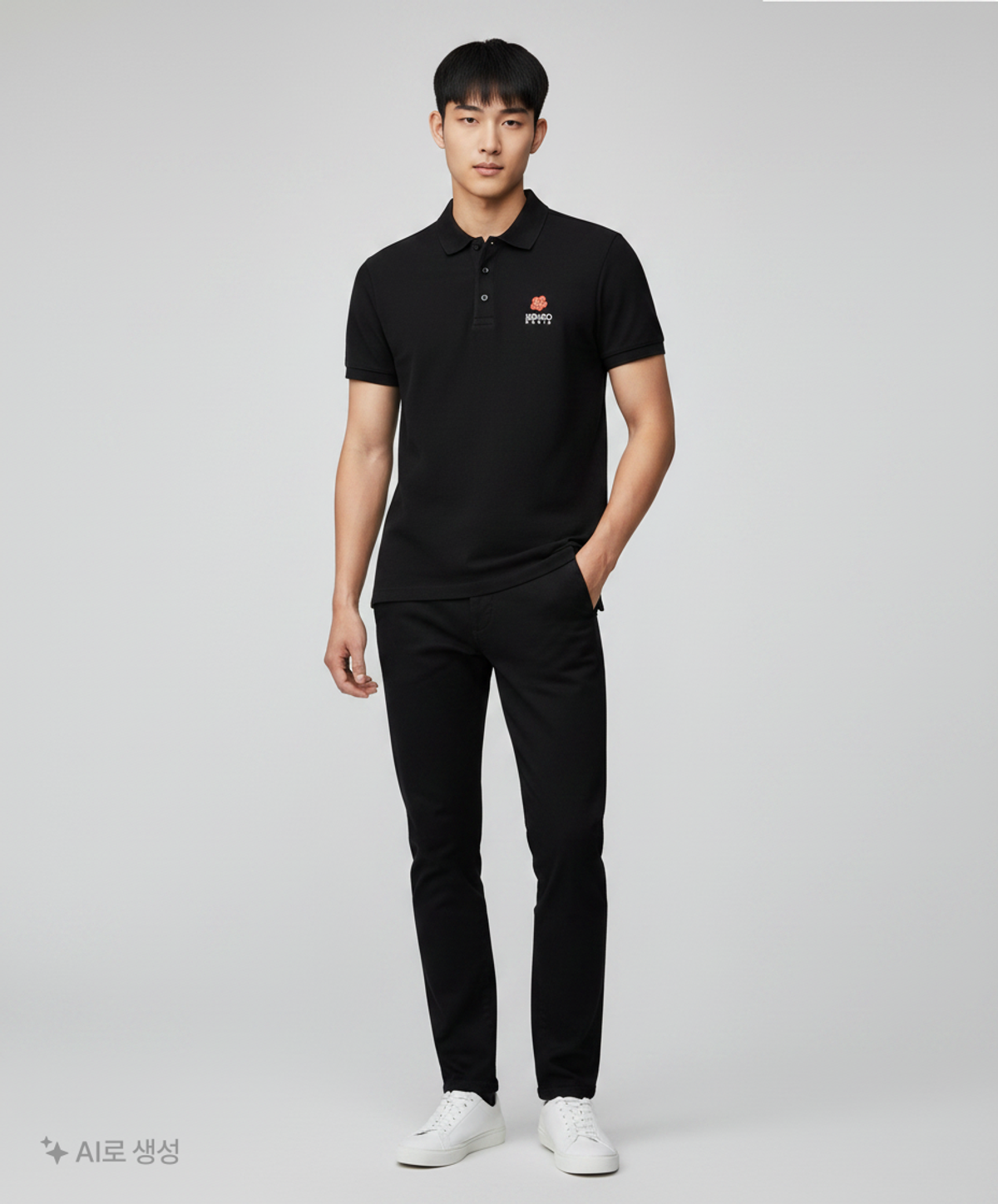 겐조(KENZO) 남성 보크 플라워 크레스트 폴로 티셔츠 - 블랙 / FC65PO0024PU99 S