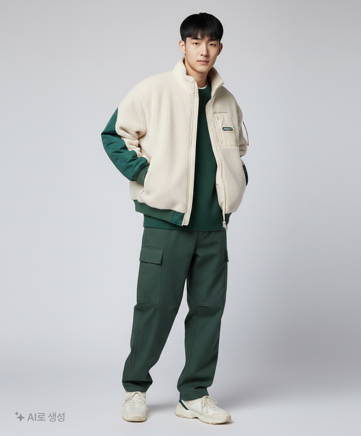 아디다스(ADIDAS) 모던 레트로 쉐르파 자켓 - 화이트:그린 / HC0373 XXL