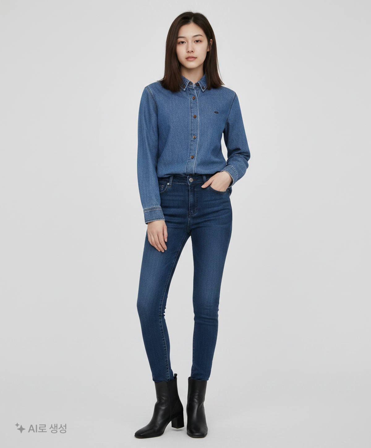 몽돌(MONGDOL) 세미 오버핏 워싱 데님 셔츠 딥블루 MDSH025DEEPBLUE FREE