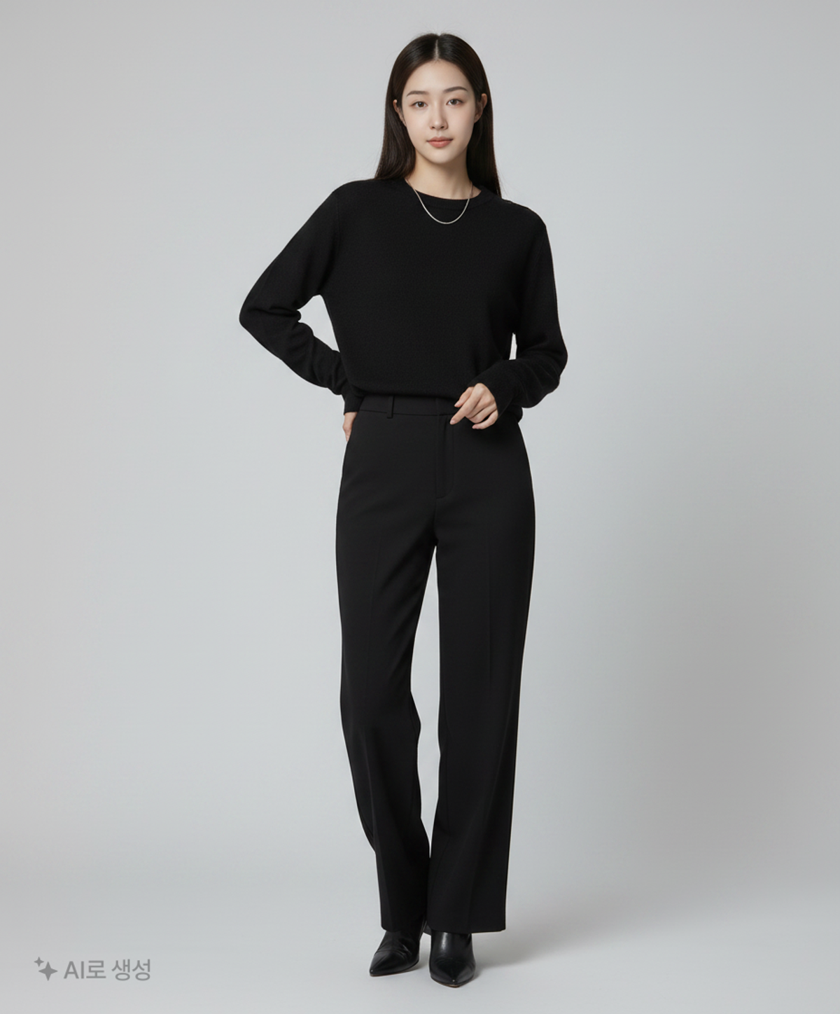 쿠어(COOR) 탑필 캐시미어 라운드 니트 (블랙) L