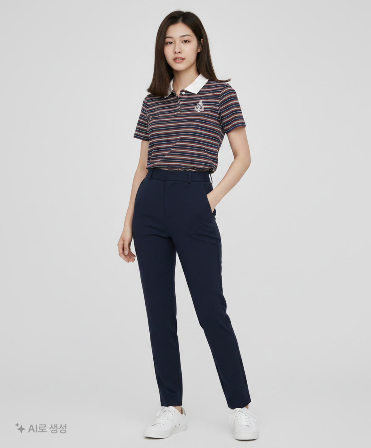 마리떼 프랑소와 저버(MARITHÉ + FRANҪOIS GIRBAUD) W STRIPE SLIM CROP COLLAR TEE navy S