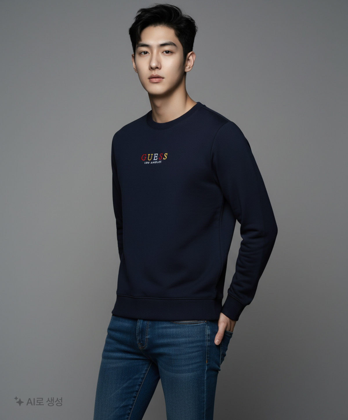 게스(GUESS) [19S/S]남녀공용 게스미니로고 레인보우 자수 맨투맨 S