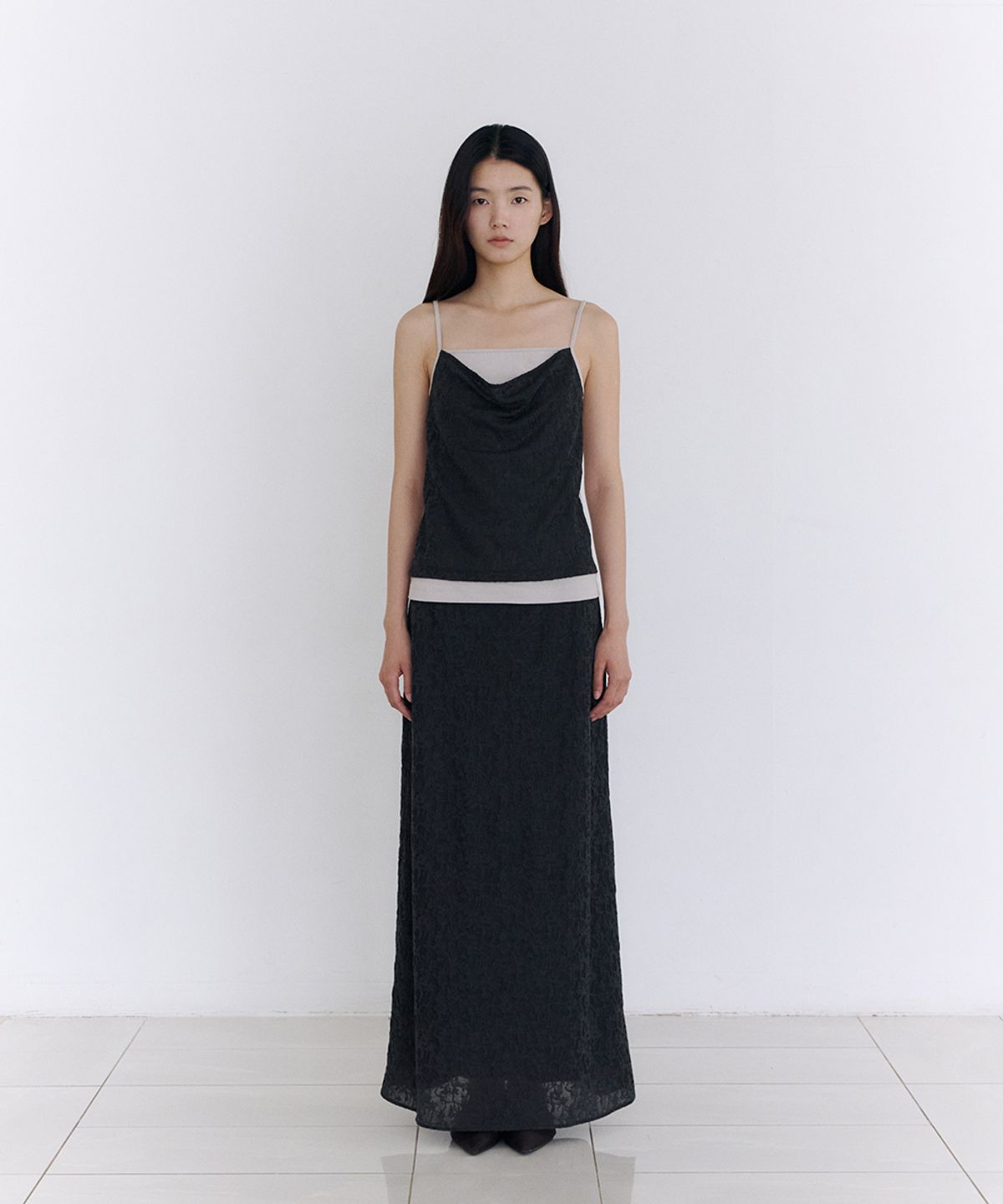 로우타이드(LOW TIDE) JACQUARD MAXI SKIRT [BLACK]