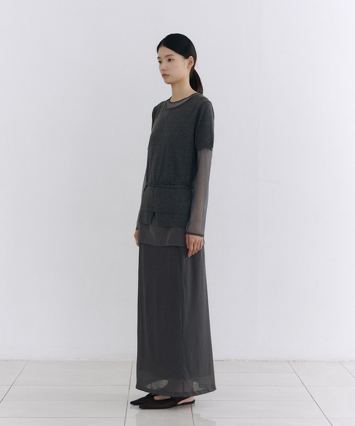 로우타이드(LOW TIDE) SHEER OVERLAY MAXI SKIRT [CHARCOAL]