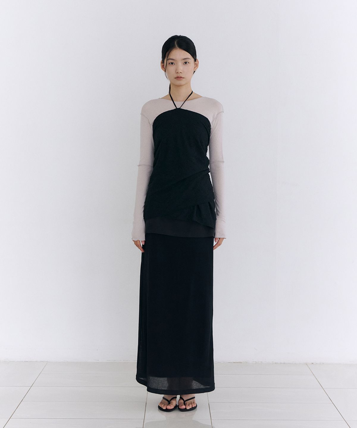 로우타이드(LOW TIDE) SHEER OVERLAY MAXI SKIRT [BLACK]