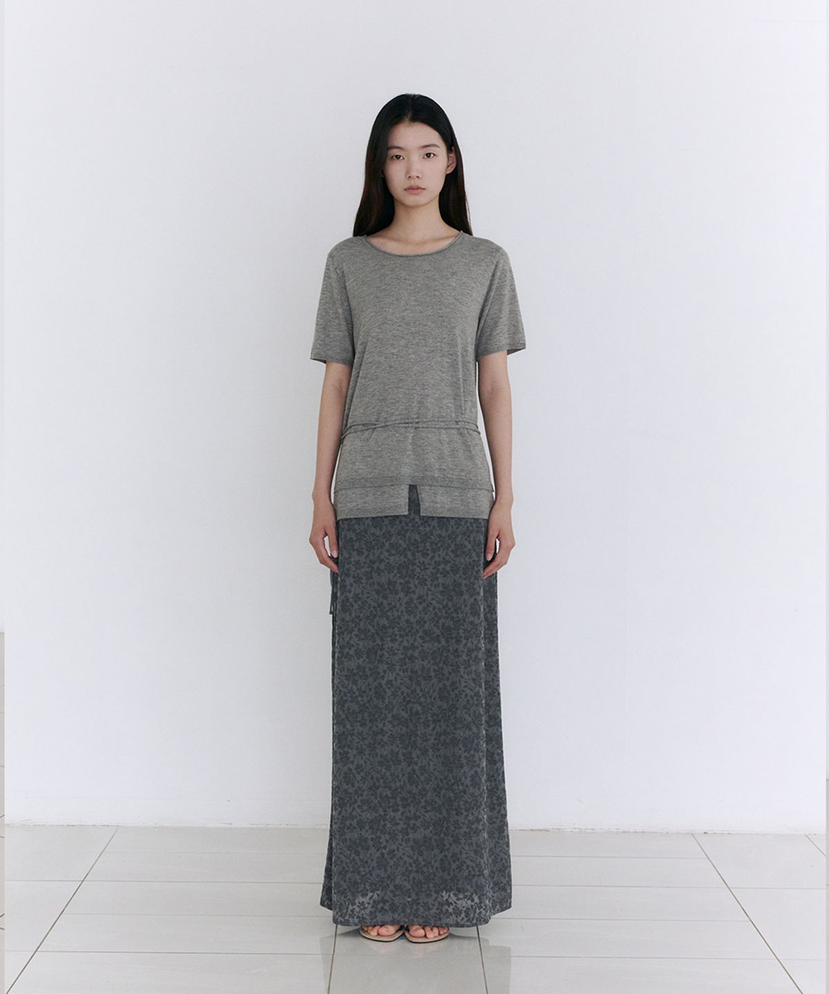 로우타이드(LOW TIDE) LAYERED HALF SLEEVE KNIT [GREY]