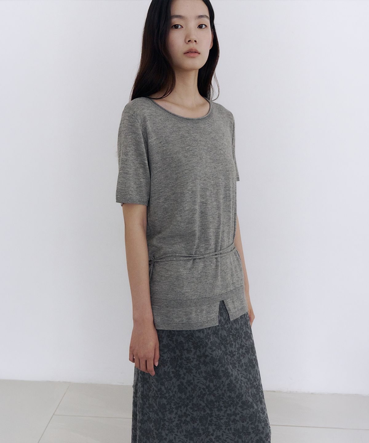 로우타이드(LOW TIDE) LAYERED HALF SLEEVE KNIT [GREY]