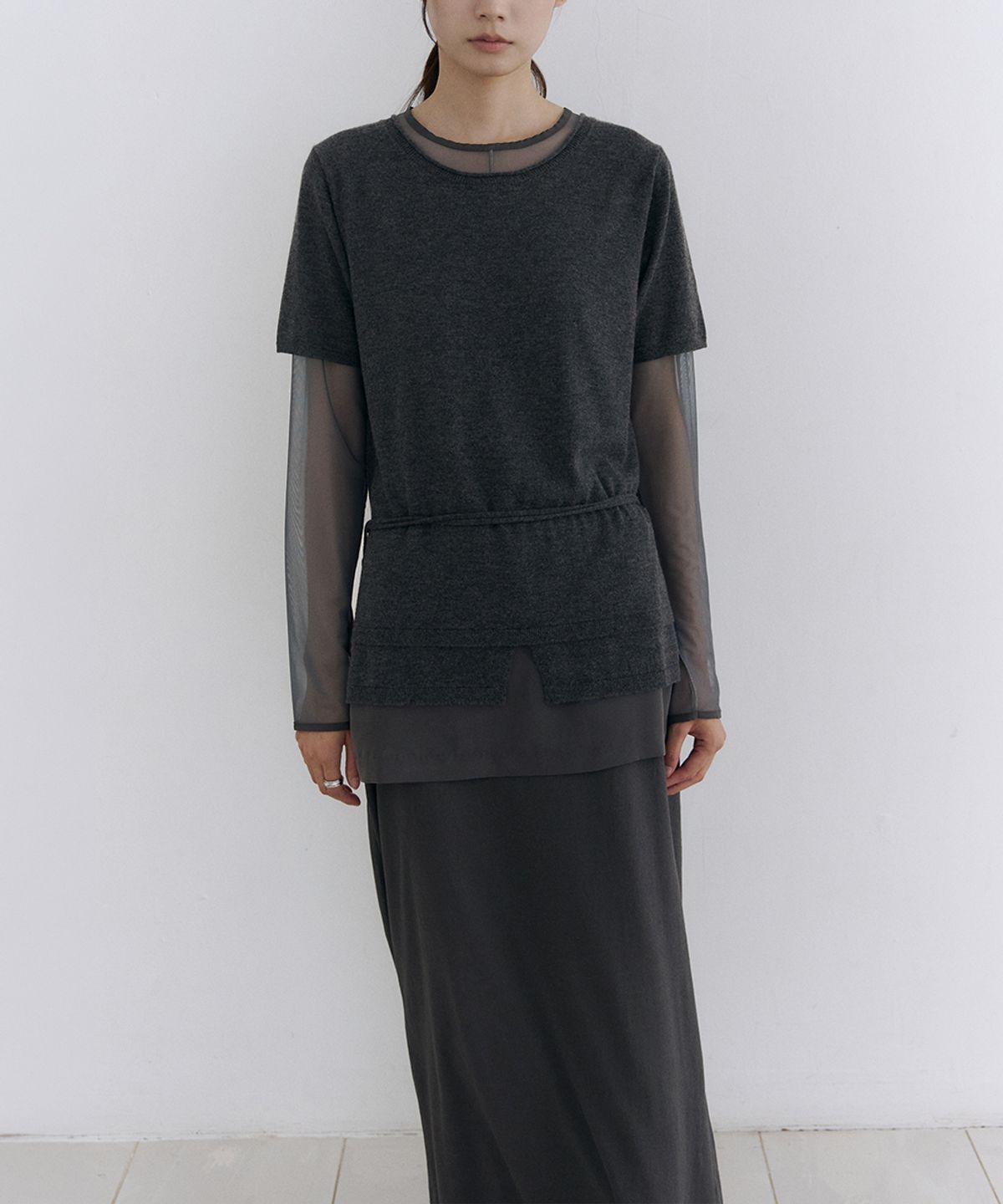 로우타이드(LOW TIDE) LAYERED HALF SLEEVE KNIT [CHARCOAL]
