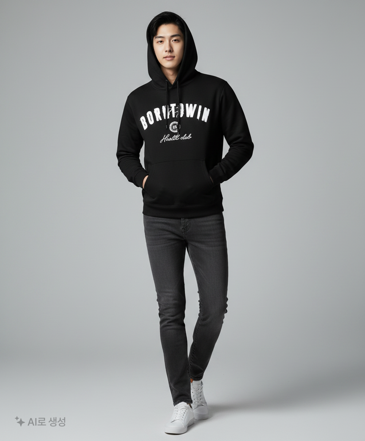 본투윈(BORN TO WIN) BORNTOWIN PATCH MUSCLE FIT HOODIE [BLACK] 1