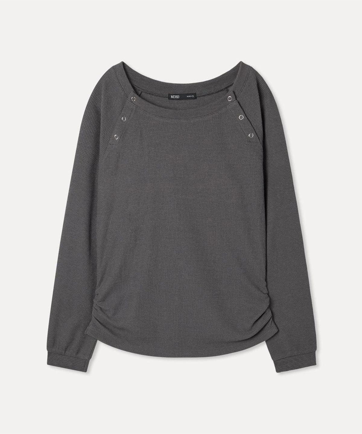 미쏘(MIXXO) 와플 스냅 긴팔 티셔츠_MIWLWG934A