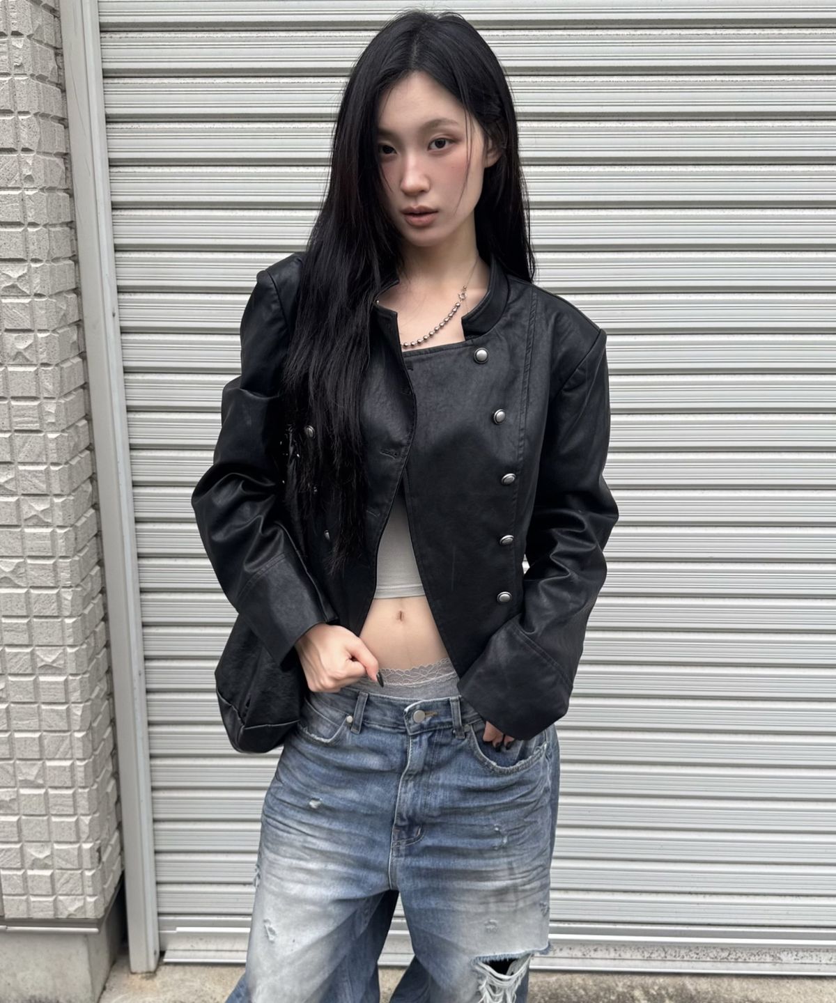 미쏘(MIXXO) 버튼 페이크레더자켓_MIWJLG95QC