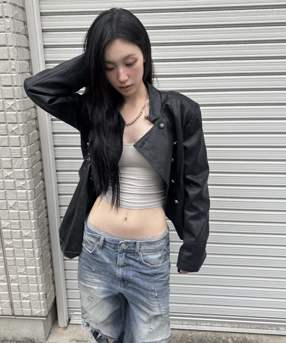 미쏘(MIXXO) 버튼 페이크레더자켓_MIWJLG95QC