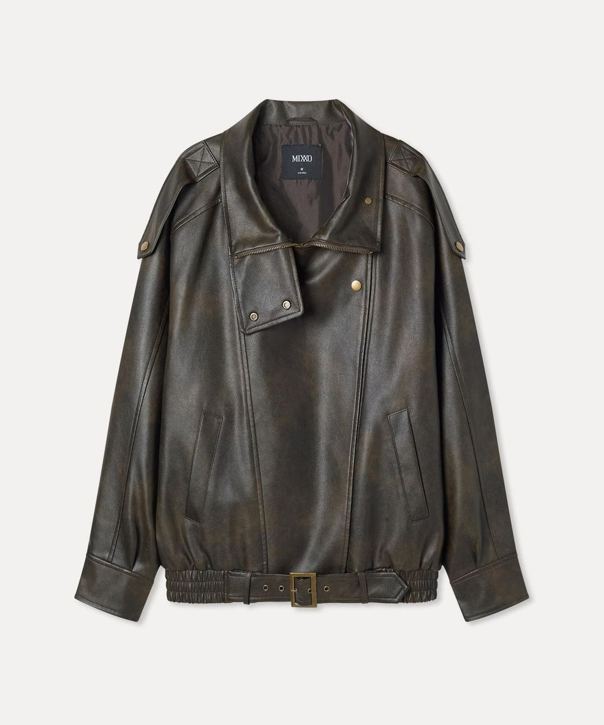 미쏘(MIXXO) 하이넥 페이크레더 자켓_MIWJLG947C