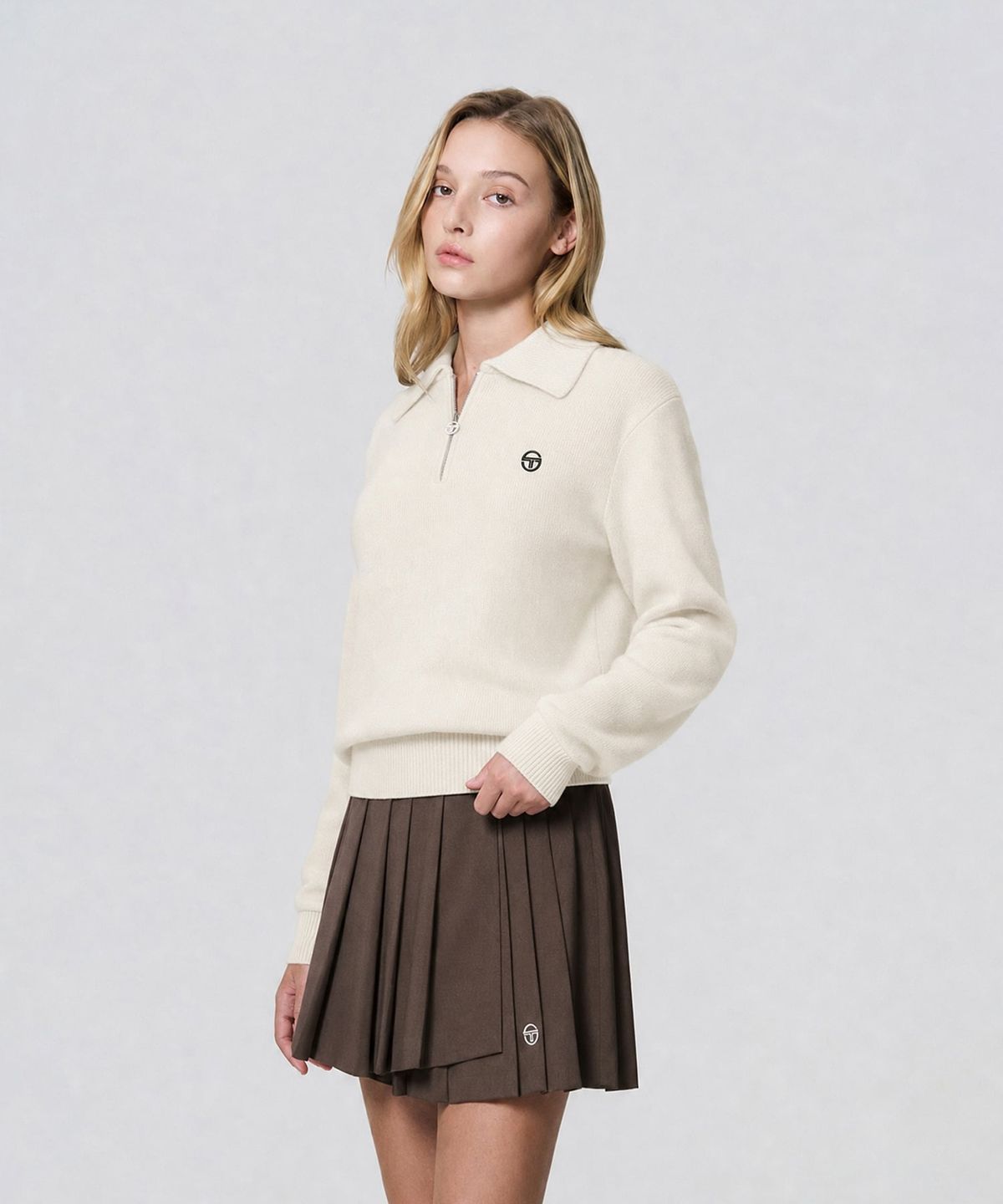 세르지오 타키니(SERGIO TACCHINI) W 울캐시 니트 하프집 스웨터 (Ivory)