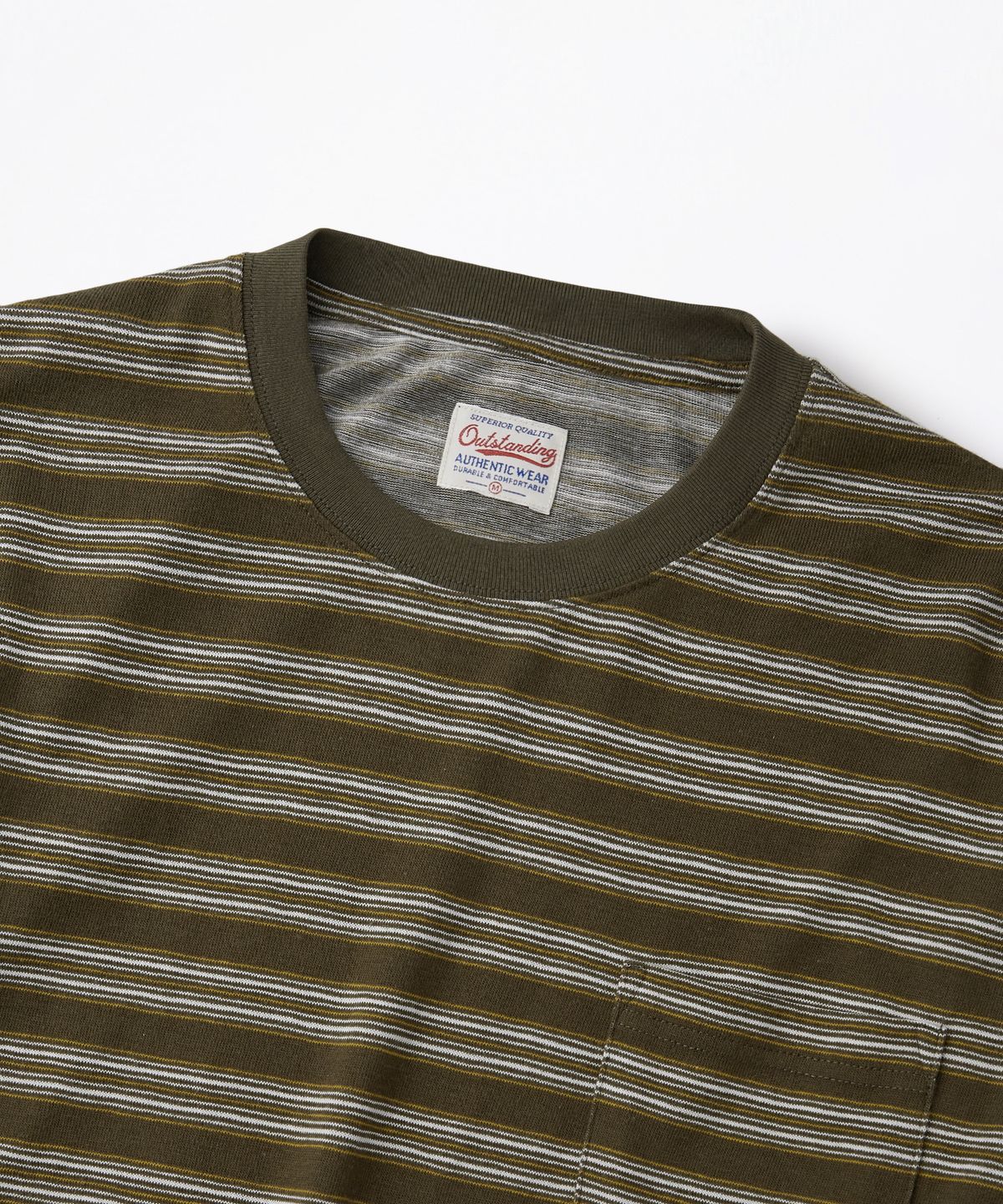 아웃스탠딩(OUTSTANDING) MULTI STRIPE POCKET LONG SLEEVE_YELLOW/OLIVE