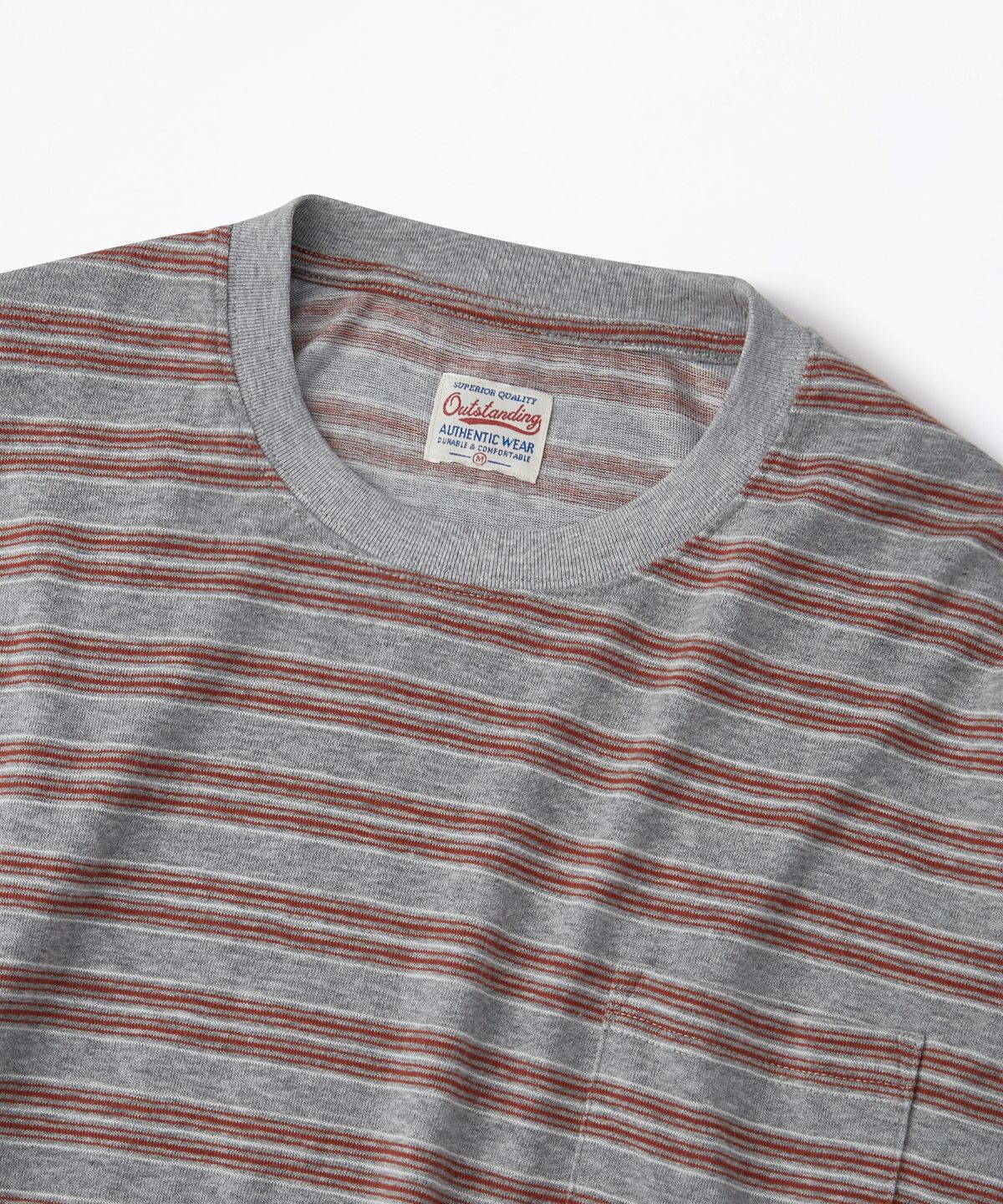 아웃스탠딩(OUTSTANDING) MULTI STRIPE POCKET LONG SLEEVE_ORANGE/GRAY