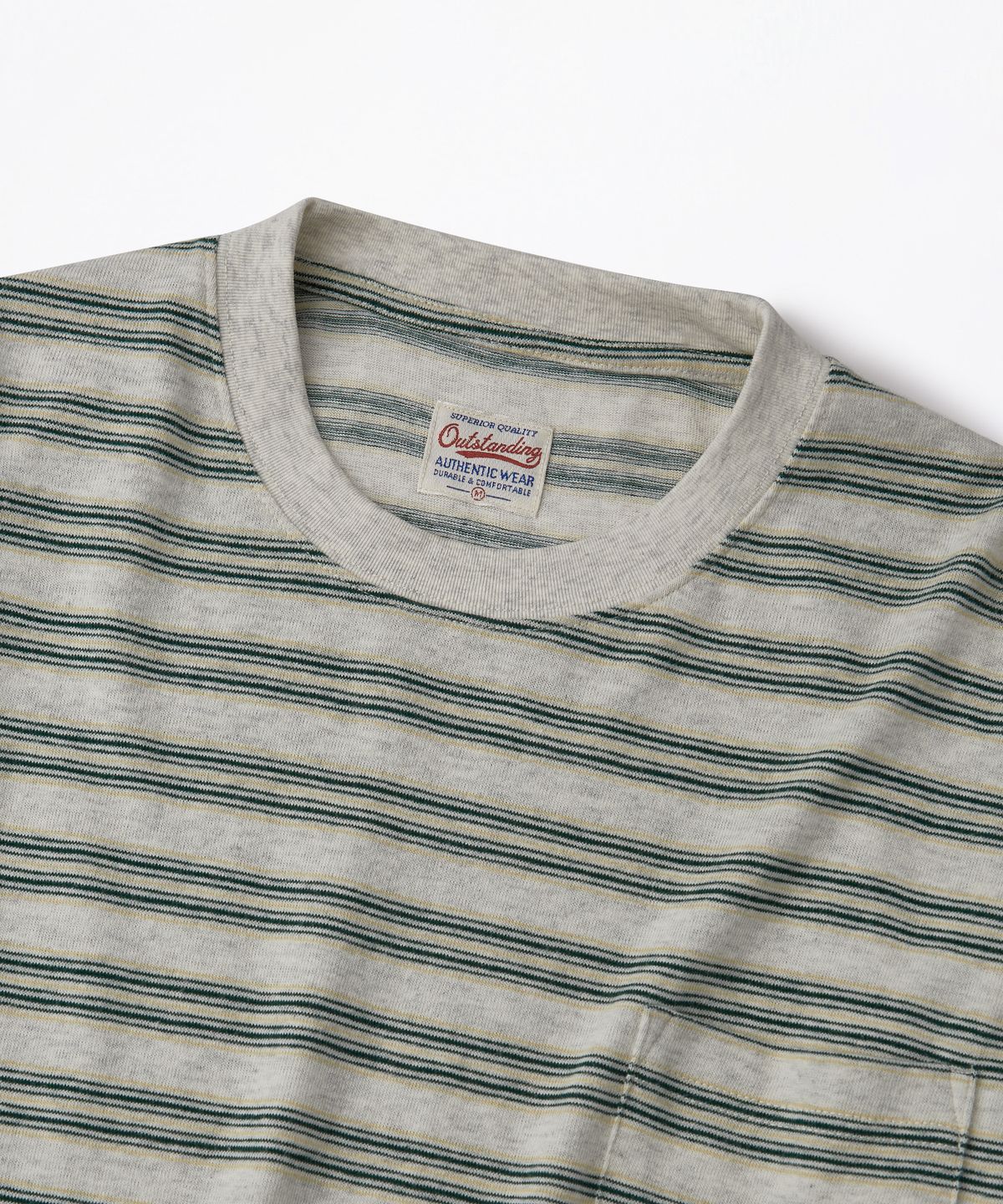 아웃스탠딩(OUTSTANDING) MULTI STRIPE POCKET LONG SLEEVE_GREEN/1%OATMEAL