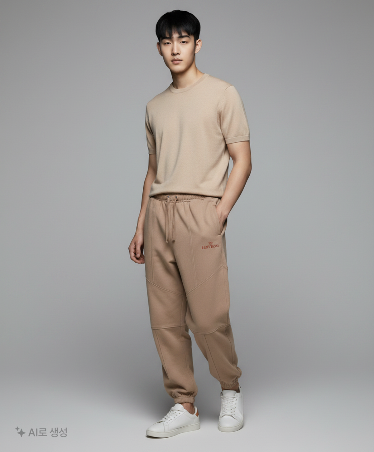 메종미네드(MAISON MINED) (THE LION KING)SMALL LOGO JOGGER PANTS DUSTY BEIGE 50