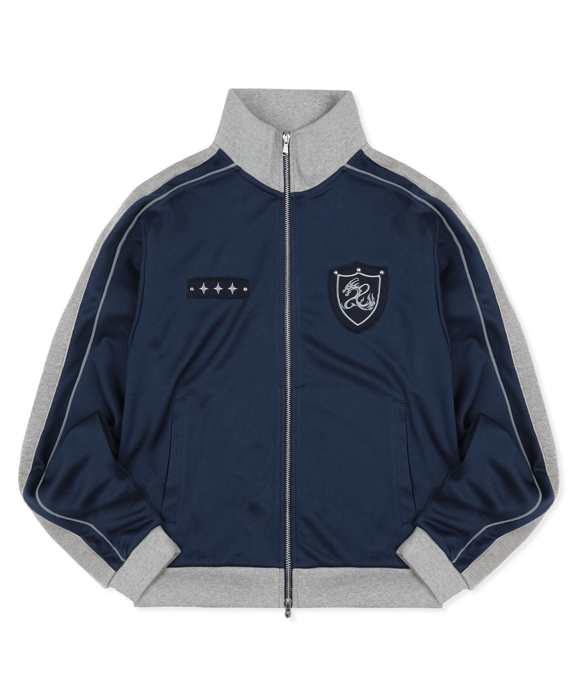 엑스톤즈(XTONZ) XJ140 슬림핏 아플리케 파이핑 트랙 집업 (NAVY)