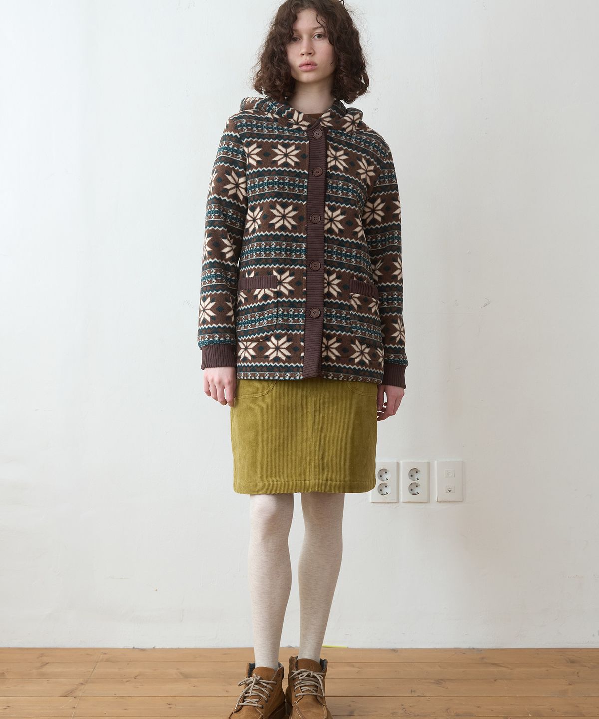 엔조 블루스(ENZO BLUES) 코듀로이 패디드 스커트 (Olive)