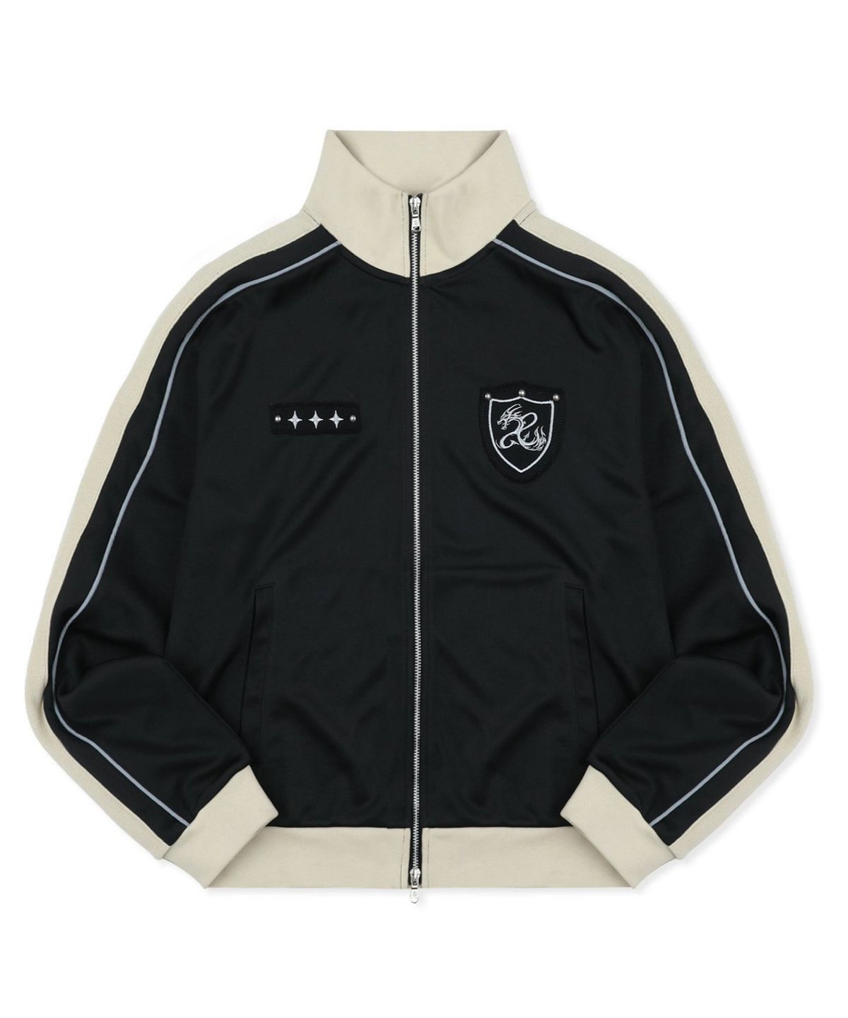 엑스톤즈(XTONZ) XJ140 슬림핏 아플리케 파이핑 트랙 집업 (BLACK)