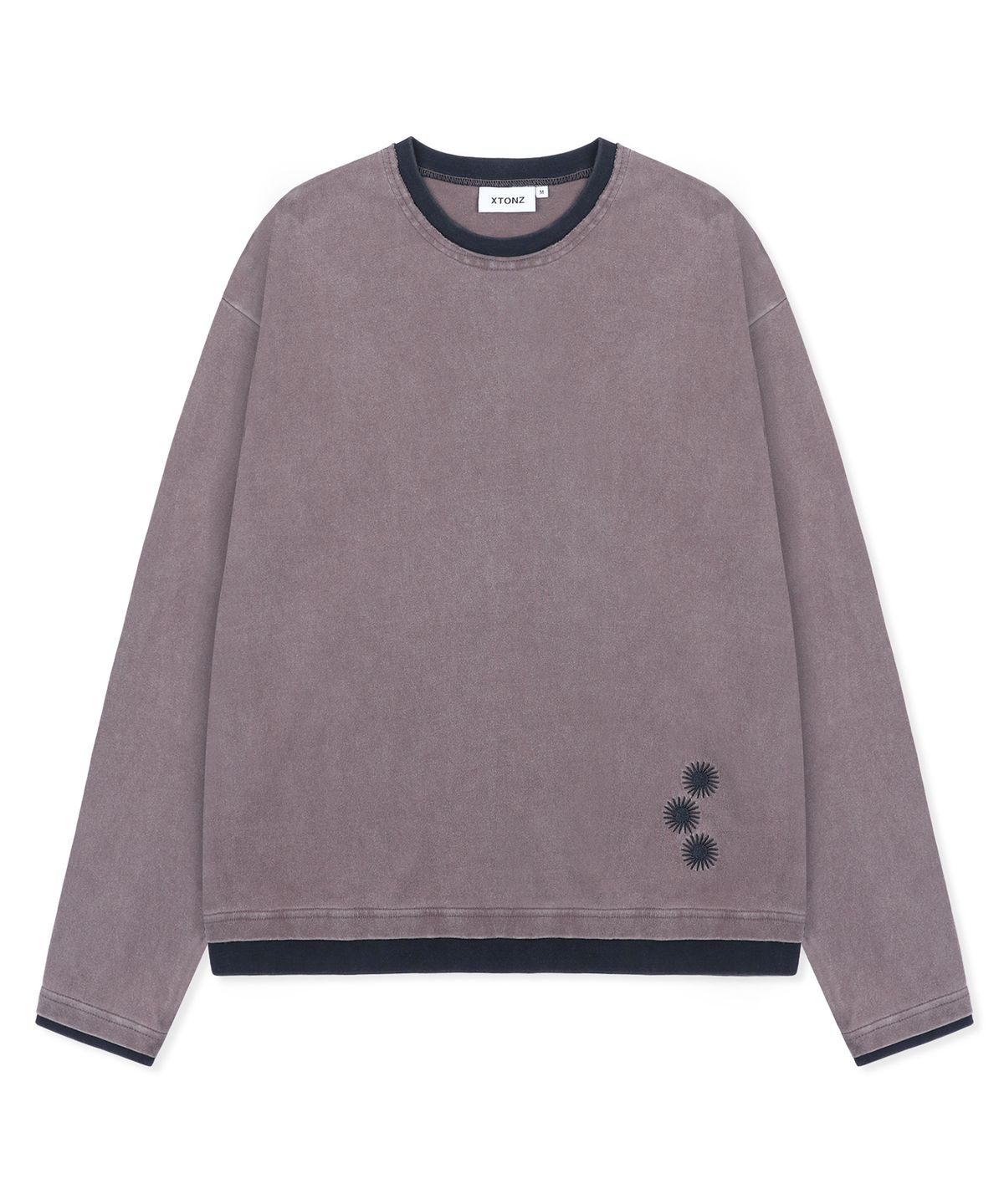 엑스톤즈(XTONZ) XTT168 더스트 워싱 레이어드 크롭 롱슬리브 (PURPLE/BROWN)