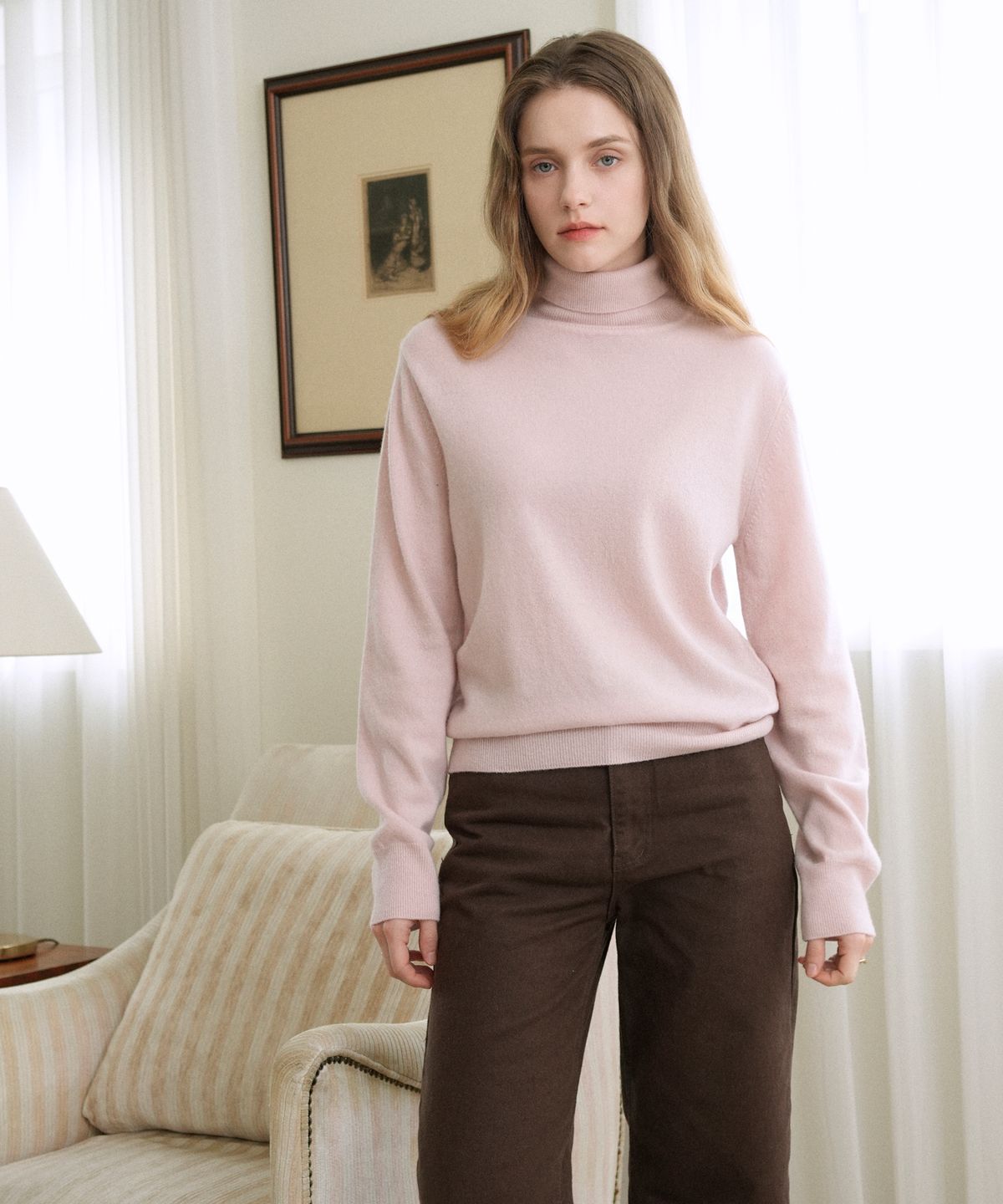 블레티(VLETI) Merino Wool 100% Turtleneck Basic Knit (Light pink)