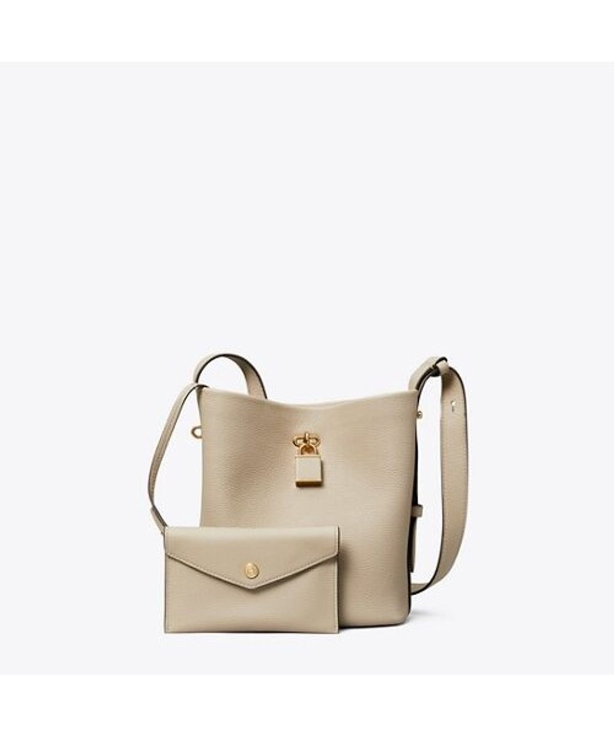 토리버치(TORYBURCH) 락 슬림 미디엄 버킷백 - 라이트 스톤