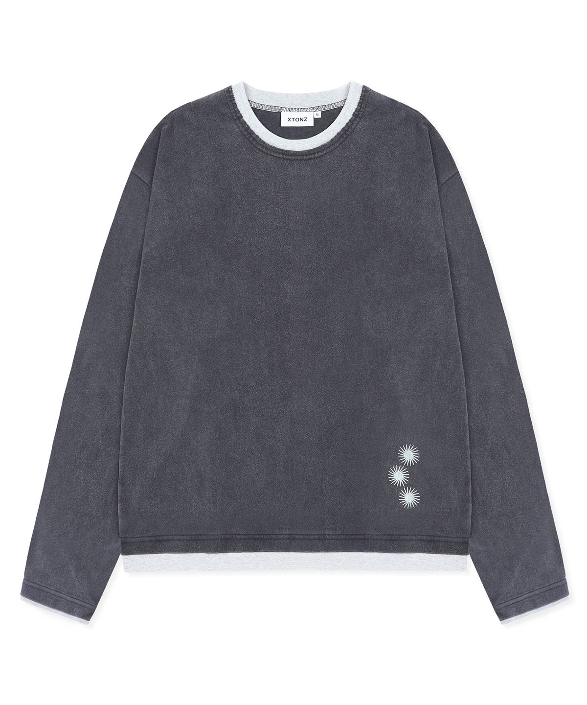 엑스톤즈(XTONZ) XTT168 더스트 워싱 레이어드 크롭 롱슬리브 (BLACK)