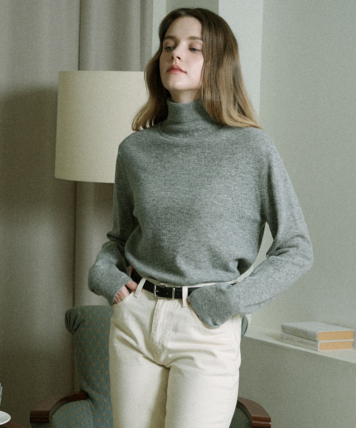 블레티(VLETI) Merino Wool 100% Turtleneck Basic Knit (Gray)