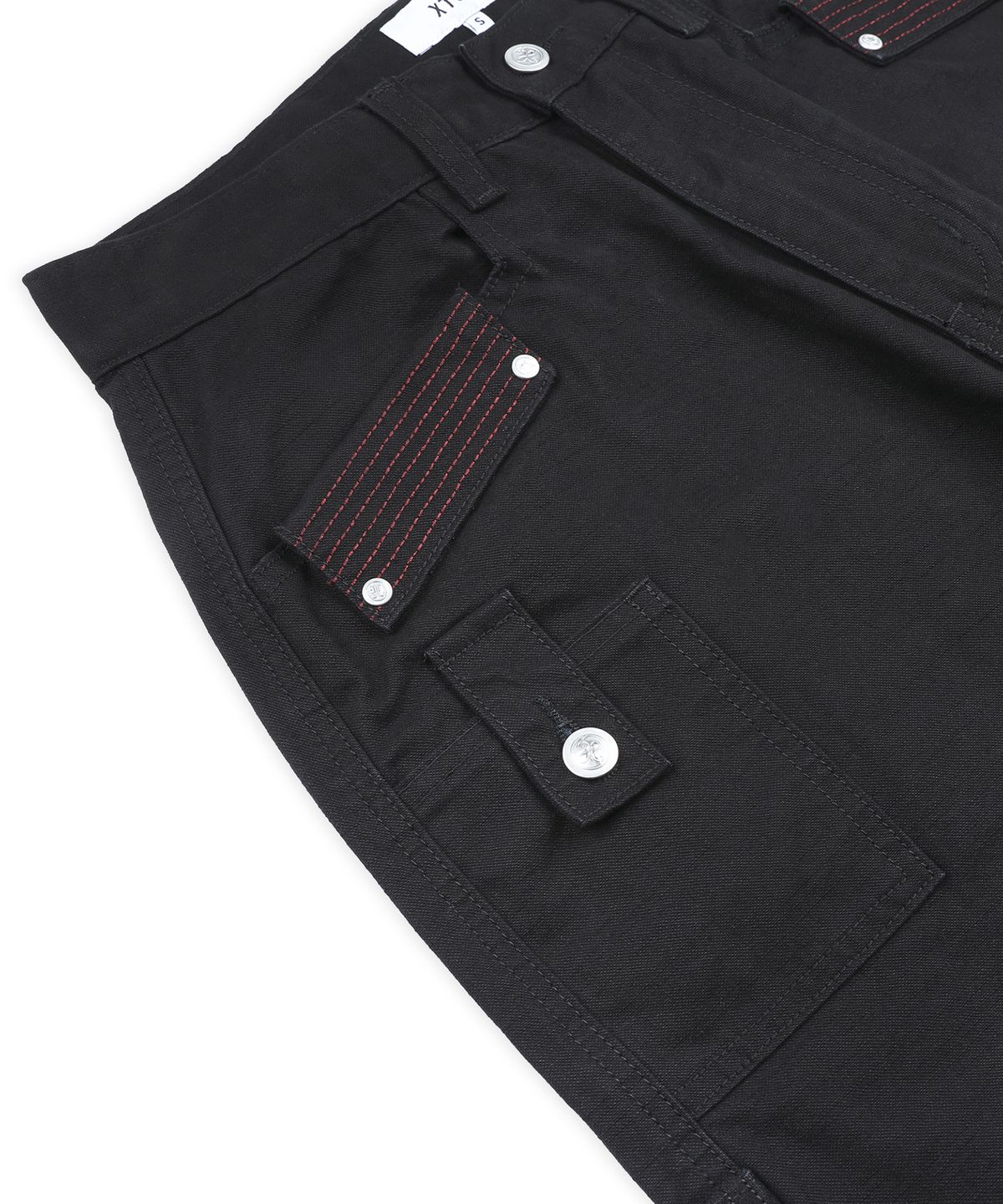 엑스톤즈(XTONZ) XP343 멀티 스티치 워싱 코튼 와이드 워크 팬츠 (BLACK)