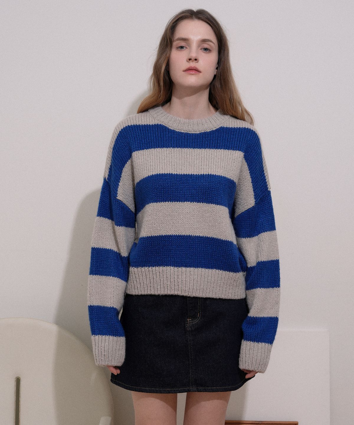 블레티(VLETI) Wool Color Scheme Striped Knit (Beige)
