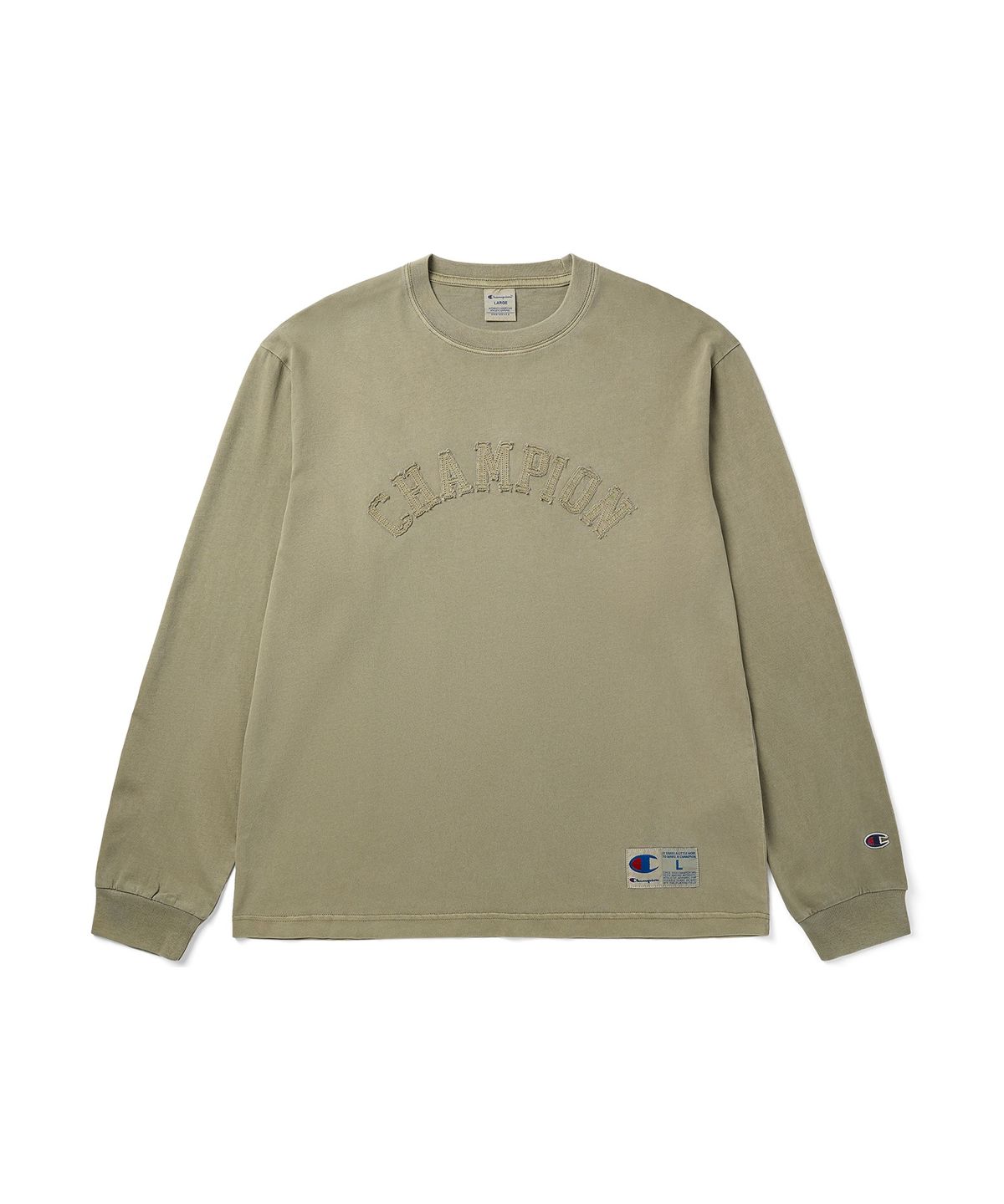 챔피온(CHAMPION) 아치 로고 루즈핏 아플리케 롱슬리브 티셔츠 Beige