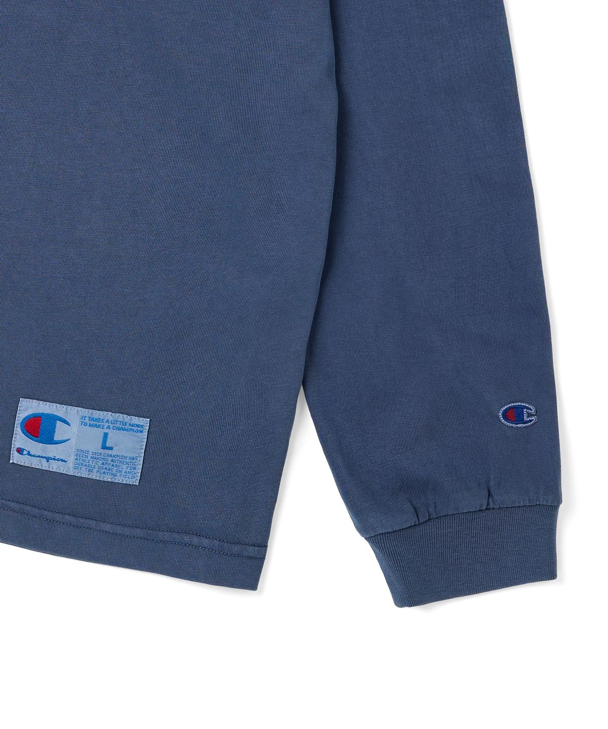 챔피온(CHAMPION) 아치 로고 루즈핏 아플리케 롱슬리브 티셔츠 Blue