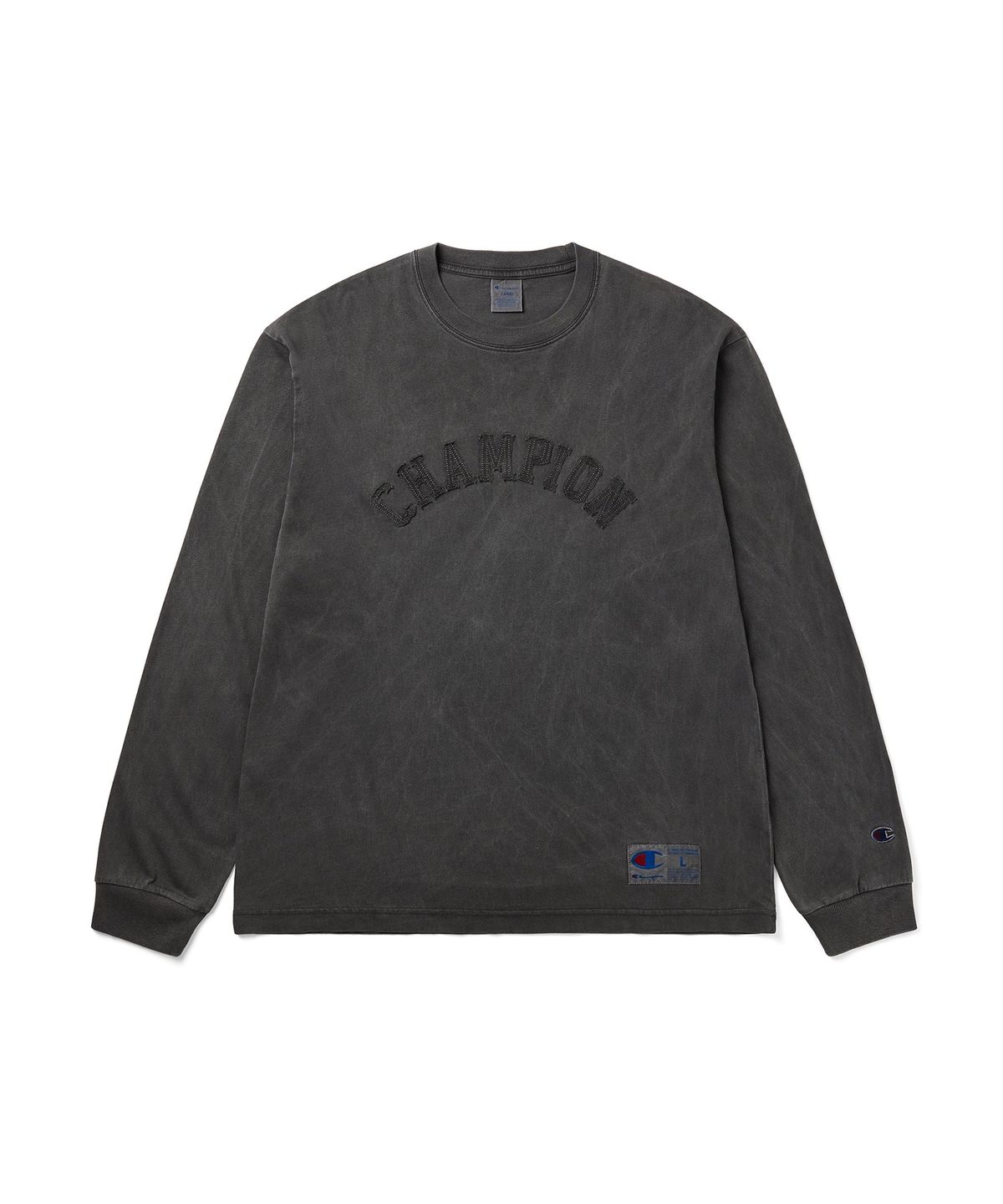 챔피온(CHAMPION) 아치 로고 루즈핏 아플리케 롱슬리브 티셔츠 Charcoal