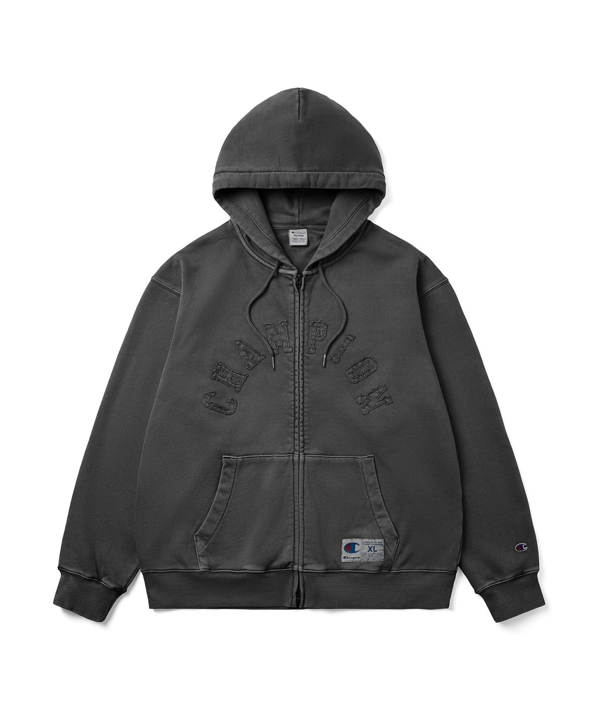 챔피온(CHAMPION) 아치 로고 루즈핏 아플리케 다잉 후드 집업 Charcoal